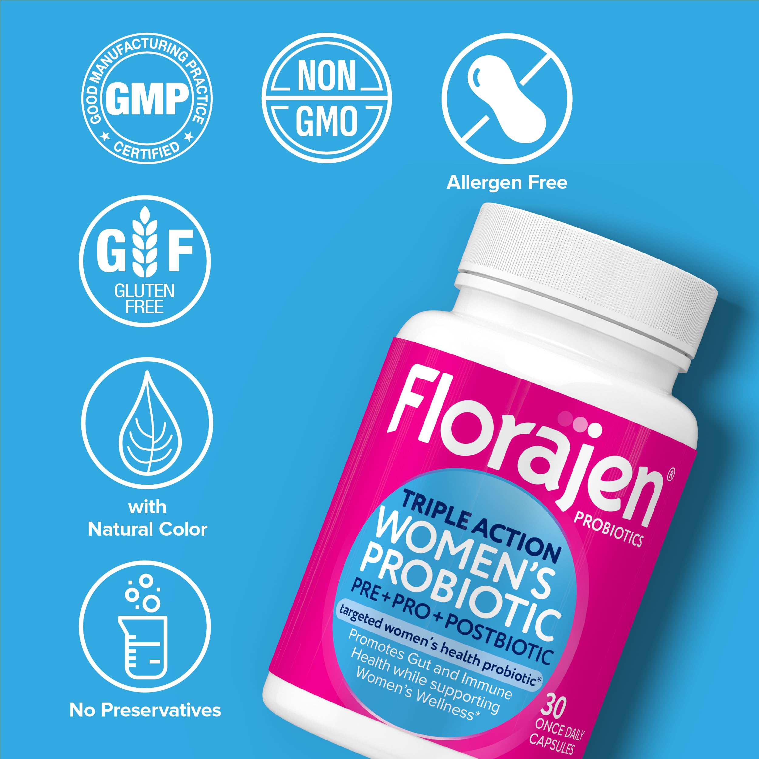 Florajen Women's Complete Triple-Action Prebiotic + Probiotic + Postbiotic for Digestive & Immune Support - Fast-Acting Relief from Constipation & Bloating - Gluten-Free - Vegan - Non-GMO - 30-Count Florajen Au supplements