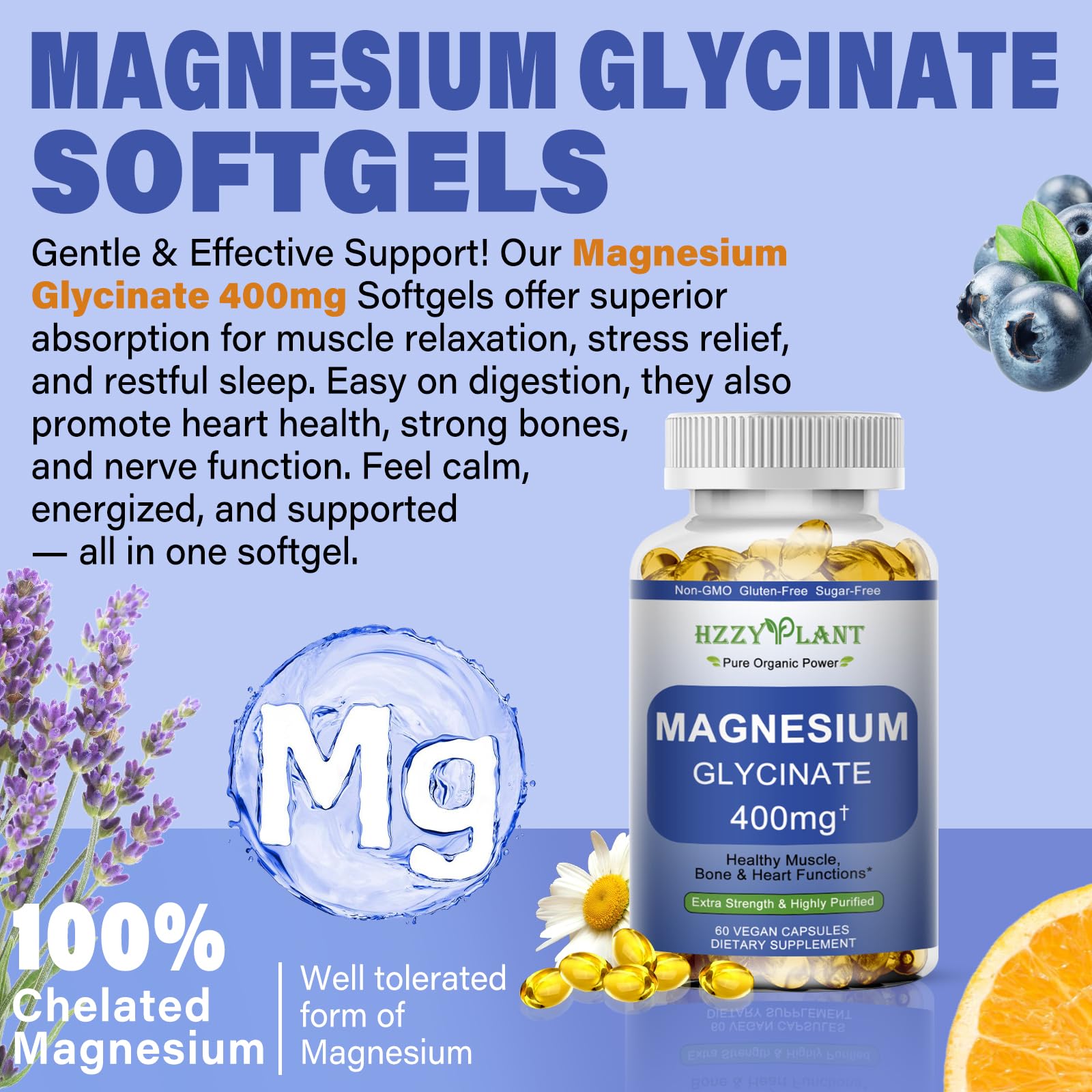 Magnesium Glycinate Softgels, High Absorption Magnesium Glycinate 400mg Supplement for Muscle, Heart, Sleep & Bone Support, Bisglycinate Softgel Capsules Supplement, Vegan, Non-GMO, 2 Month Supply HZZYPLANT Au supplements