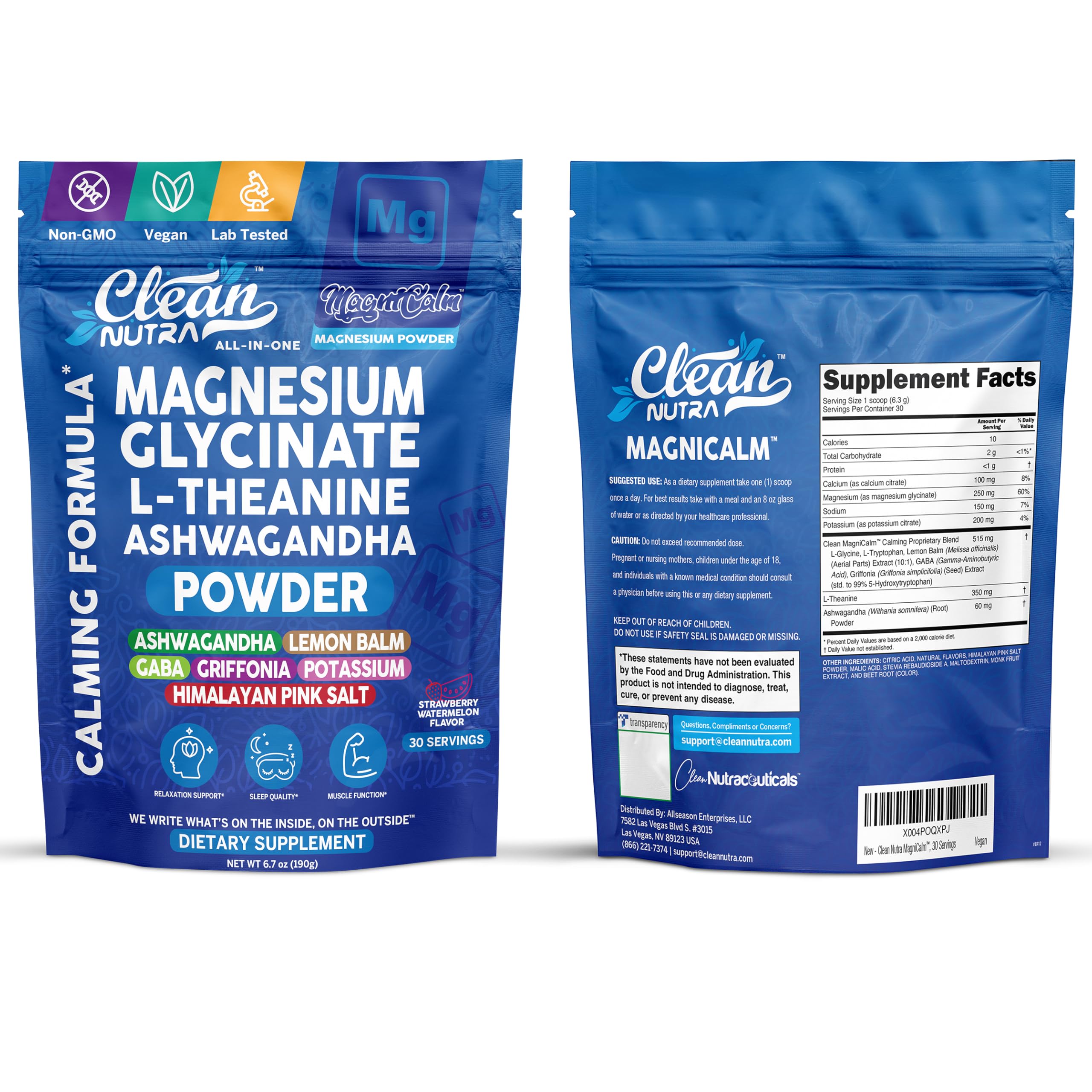 Magnesium Glycinate Powder Supplement + L Theanine Ashwagandha Glycine Apigenin Lemon Balm GABA 5HTP Pink Salt Potassium L Tryptophan Calcium | Powdered Sleep Aid Calm Trace Minerals Vitamin Clean Nutraceuticals Au supplements
