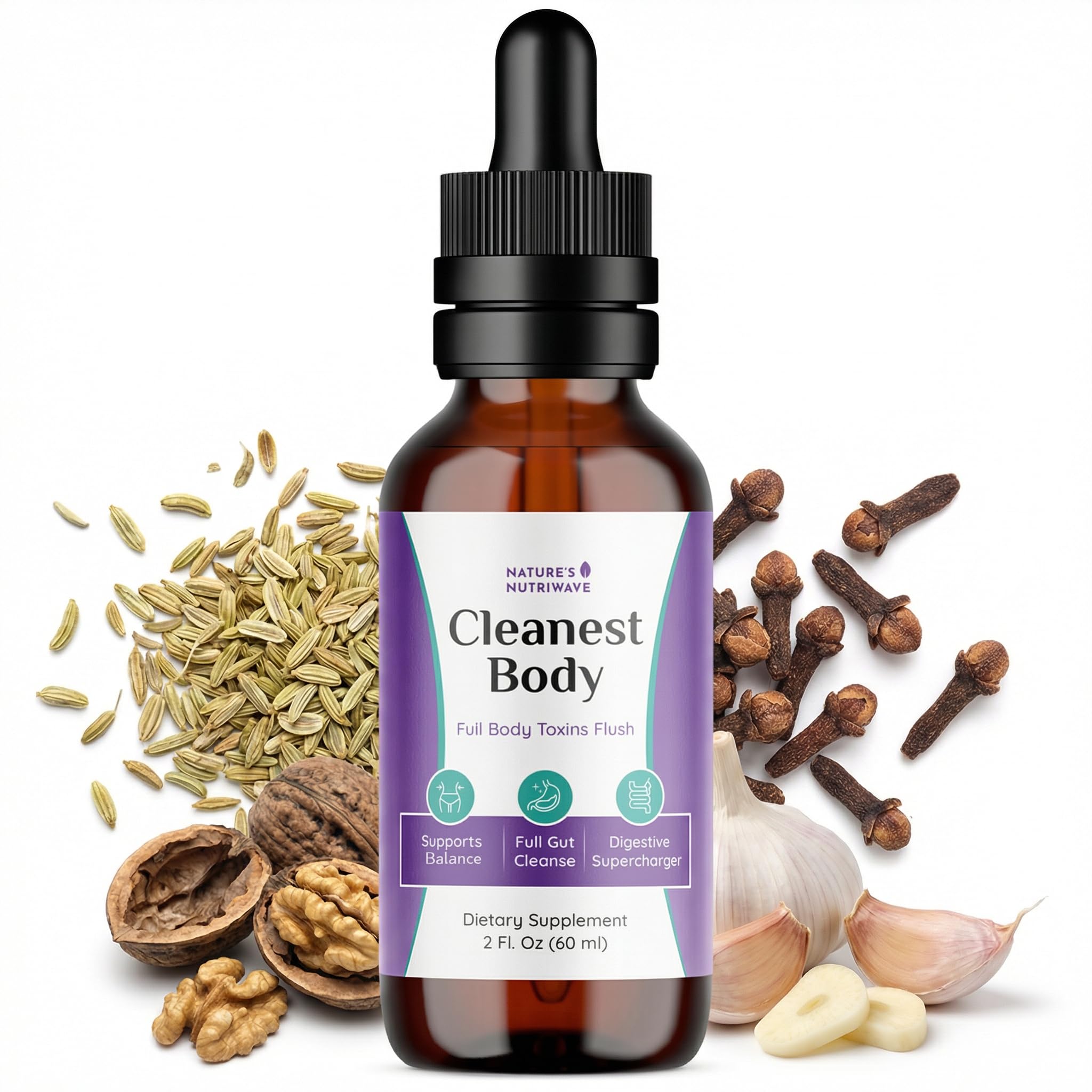 Nature’s NutriWave Cleanest Body – Natural Detox Liquid Supplement with Fennel Seed, Marshmallow Root & Peppermint Oil – Non-GMO, Made in USA, 2 fl. oz.(60ml), 1 Month Supply Nature’s NutriWave Au supplements