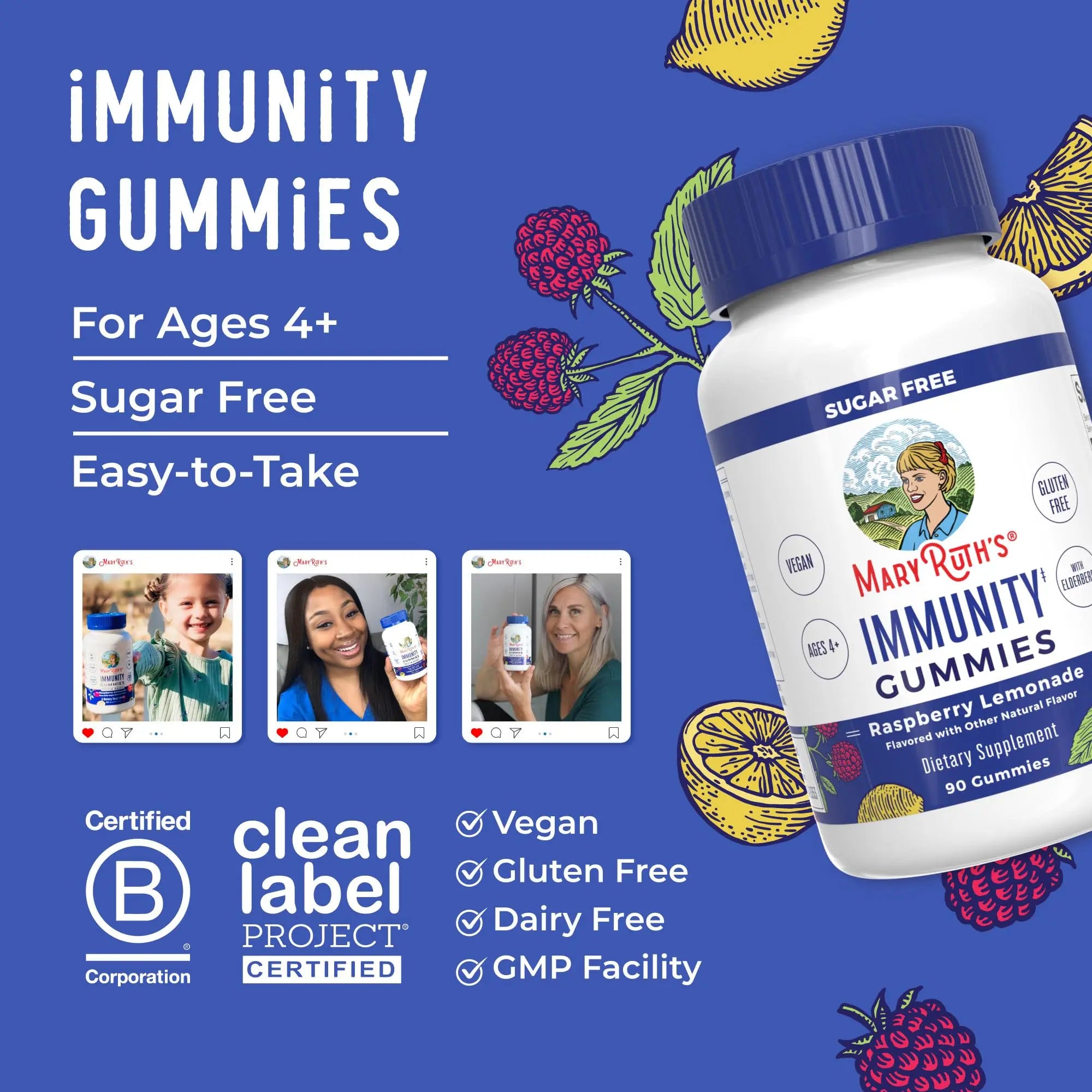 MaryRuth Organics Sugar Free Immunity Gummies | Powerful Blend | Elderberry Vitamin C & Zinc | Vitamin D3 & Echinacea | Immune Support Supplement | Gummies for Kids & Adults | Vegan | Non GMO | 90ct MARYRUTH'S Au supplements