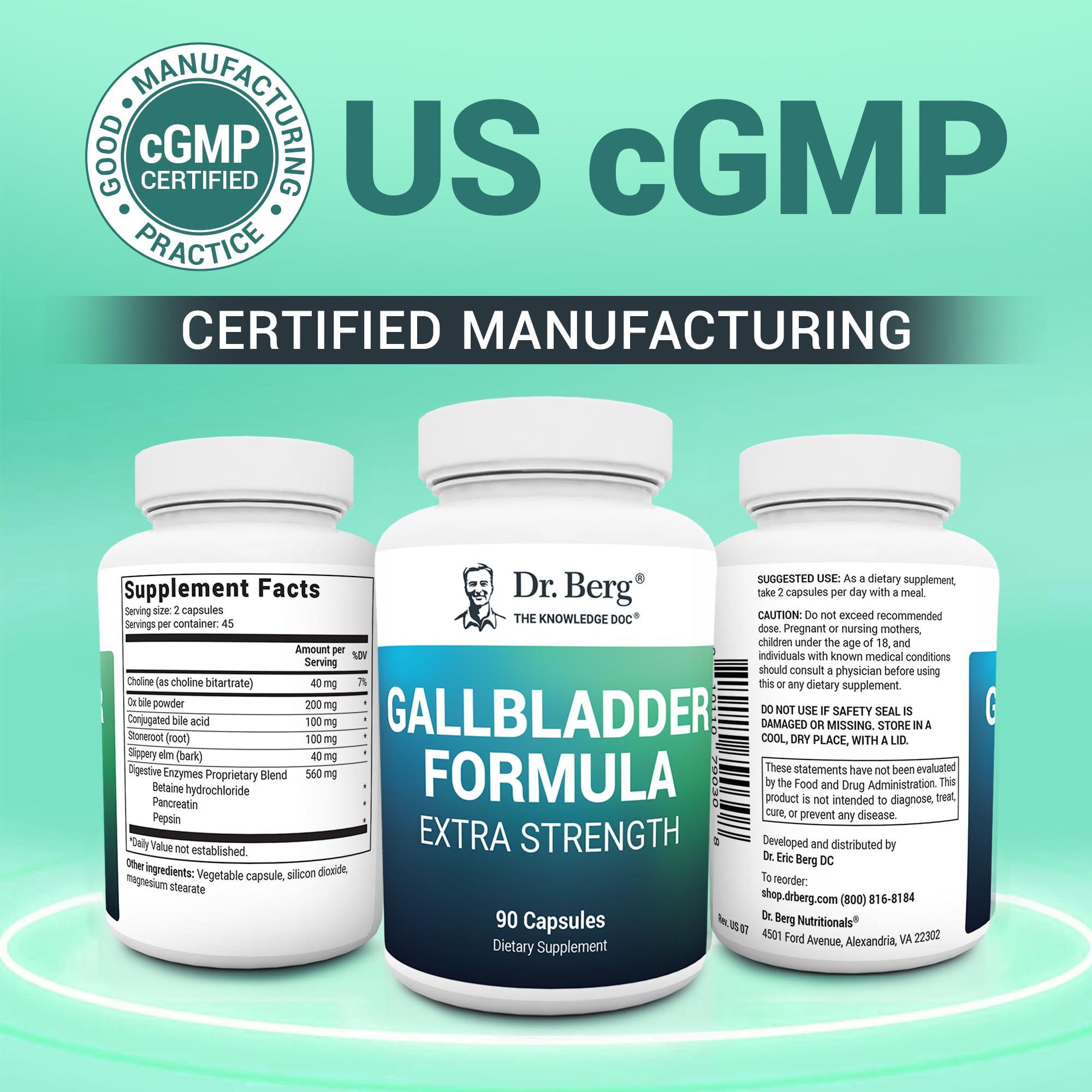 Dr. Berg Gallbladder Formula Extra Strength - with Ox Bile Powder and Conjugated Bile Acid - Digestive Enzymes Proprietary Blend - Full 45-Day Supply - 90 Vegetable Capsules Dr. Berg Nutritionals Au supplements