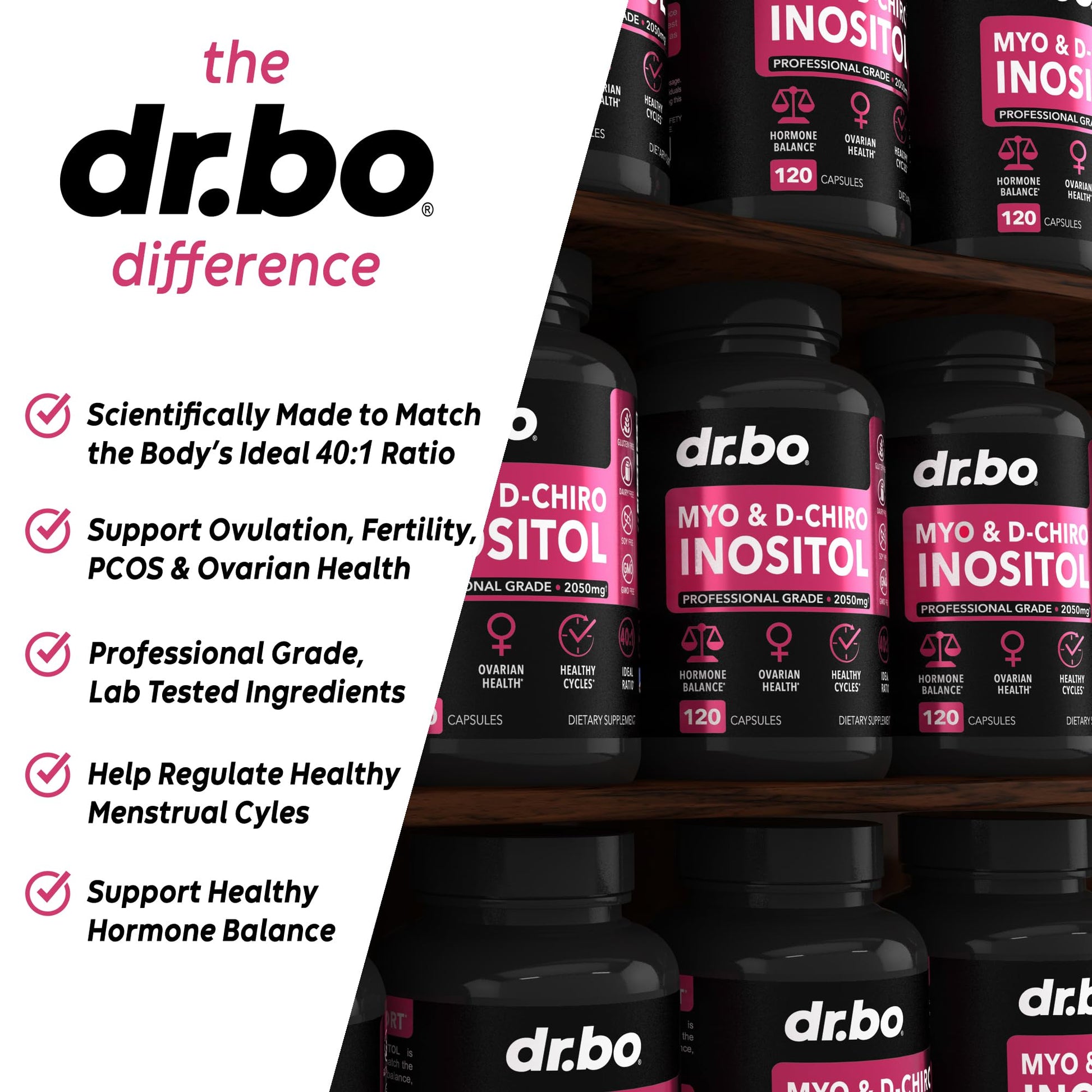 Myo-Inositol & D-Chiro Inositol Supplement Capsules - 40:1 Ratio Hormone Balance DR. BO Au supplements