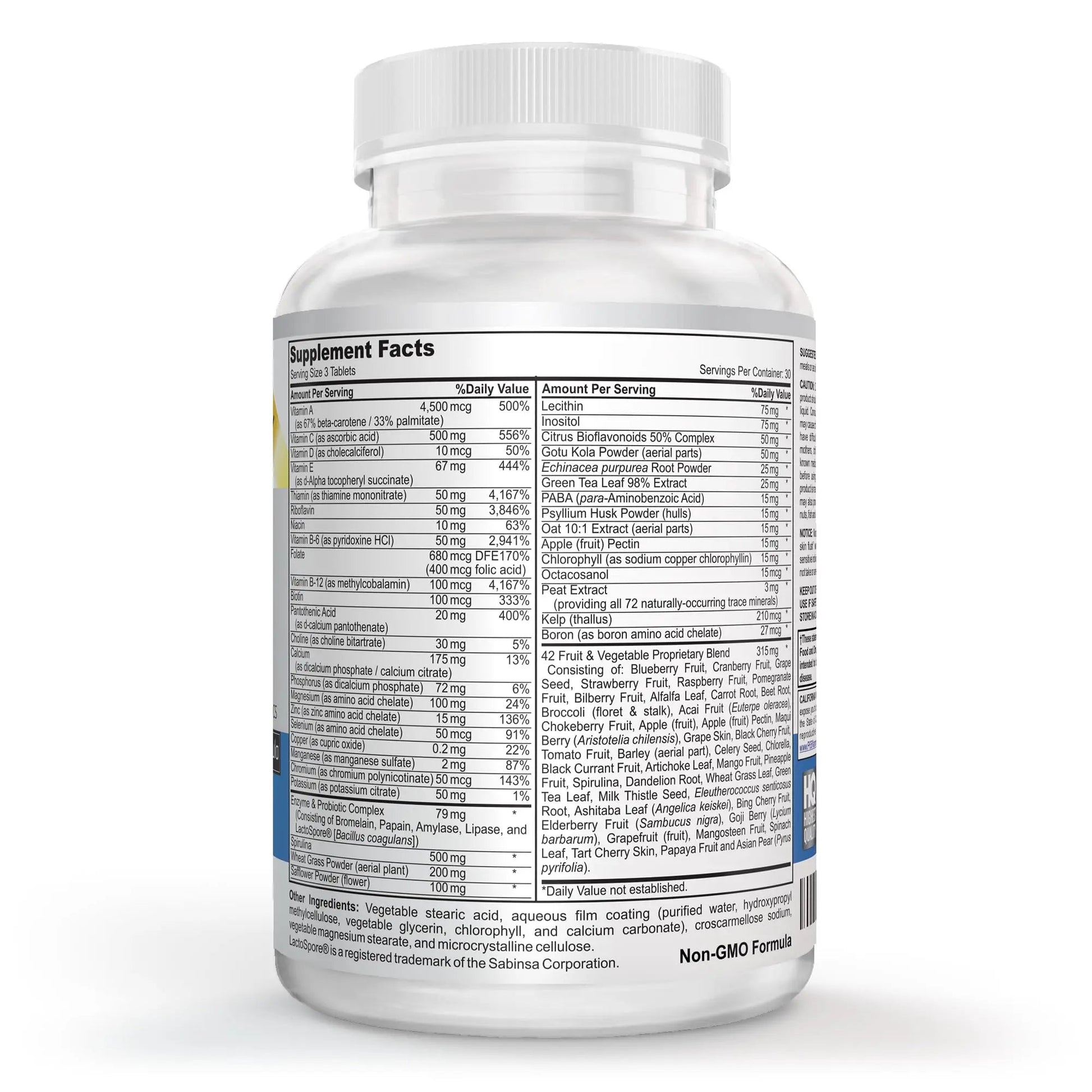 Vegan Whole Food Multivitamin & Mineral - Vitamins A B1 B2 B6 B12 C D3 E & 110 Super Foods, Herbs, Greens & Reds Vitalité Now! Au supplements