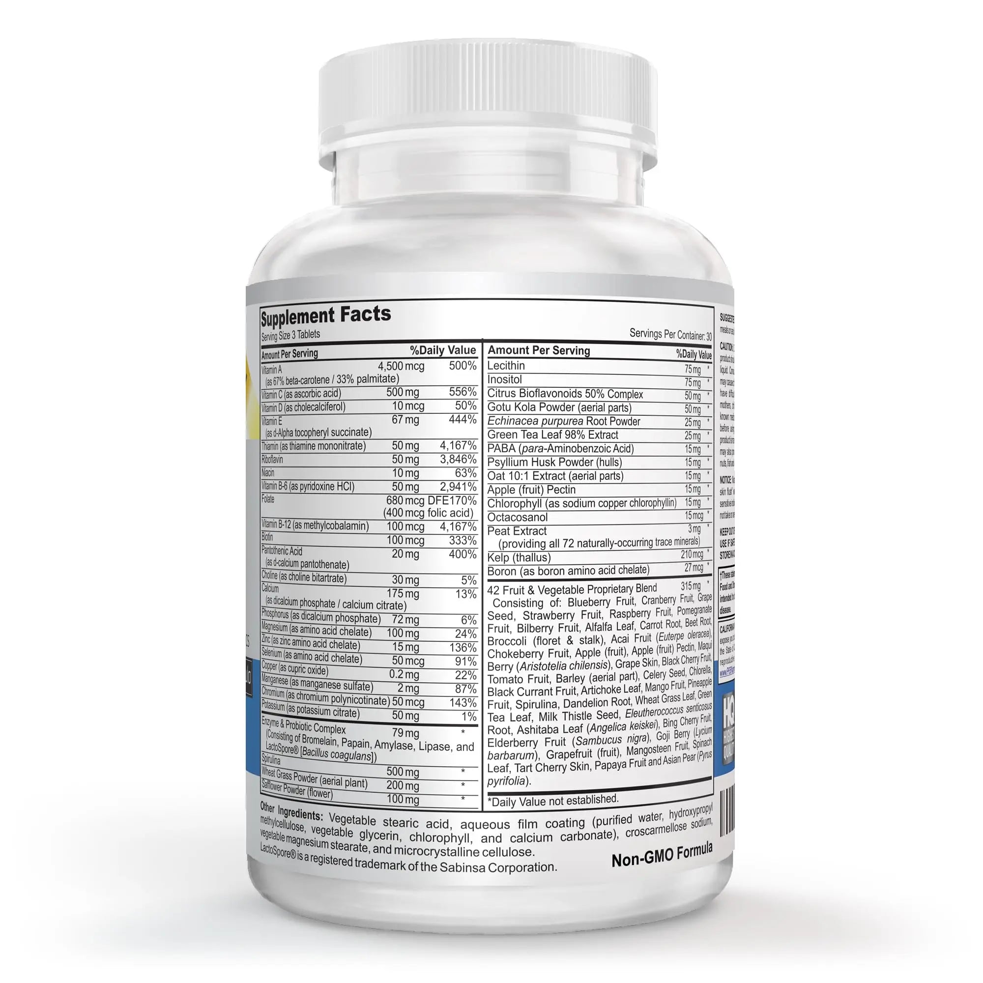 Vegan Whole Food Multivitamin & Mineral - Vitamins A B1 B2 B6 B12 C D3 E & 110 Super Foods, Herbs, Greens & Reds Vitalité Now! Au supplements