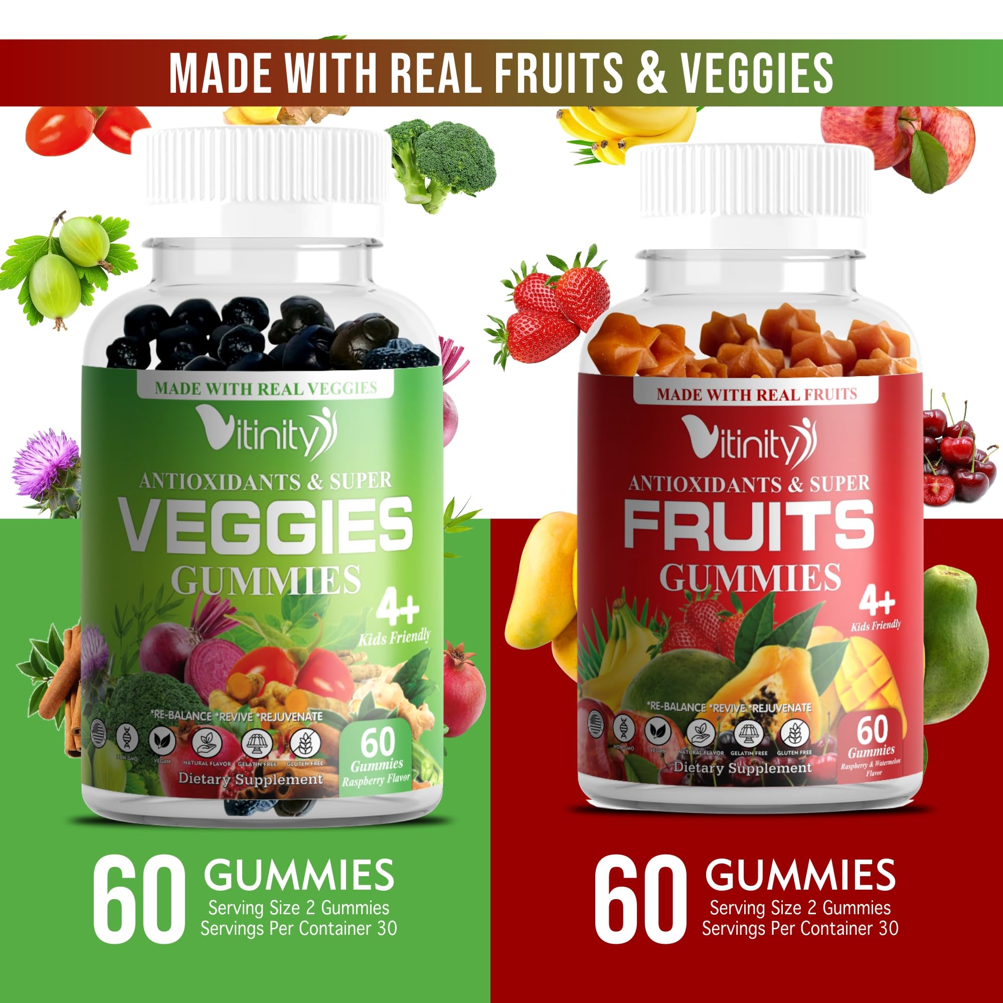 VITINITY Made with Real Fruit-Real Veggie Gummies-Superfood Vegetable Vitamin Sup VITINITY Au supplements