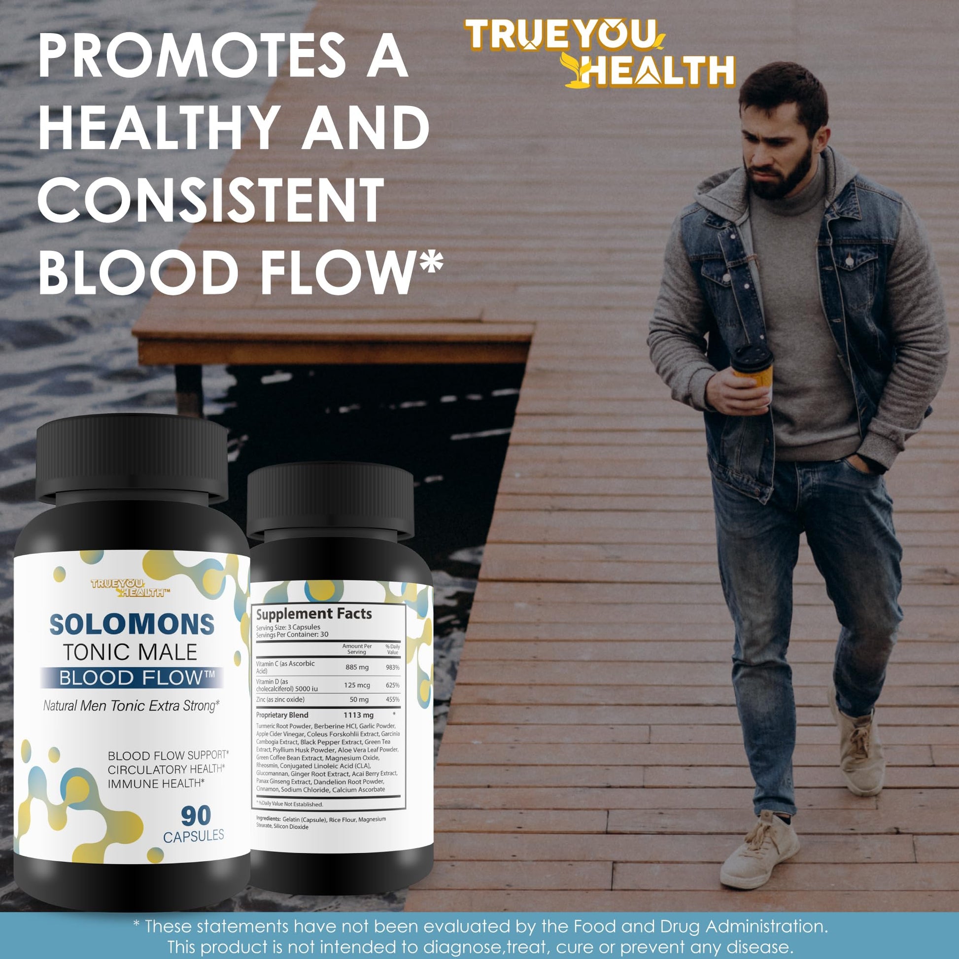 Solomons Tonic - Our Best Mens Blood Flow Supplement - Good Blood Flow Support - Male Blood Flow Capsules - Max Blood Flow Pills - Blood Circulation Supplements for Men - Male Blood Circulation Pills True You Health Au supplements