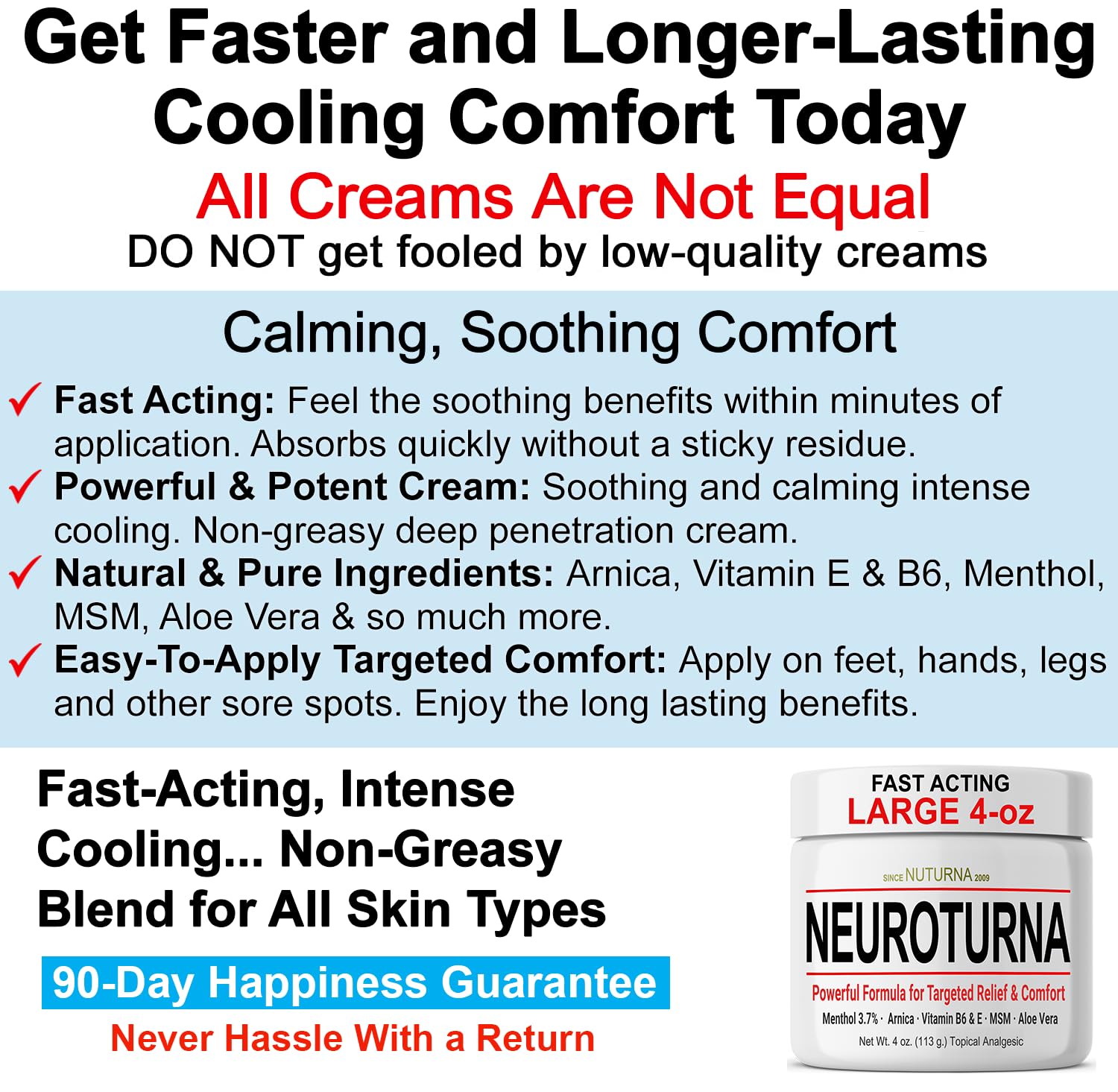 Nuturna Nerve Cream - Fast Acting Comfort for Feet, Hands, Legs & Toes - Ultra Strength Menthol, Arnica, Aloe Vera, MSM - Cooling Soothing Comfort - Non-Greasy, Paraben-Free - 4 oz Nuturna Au supplements