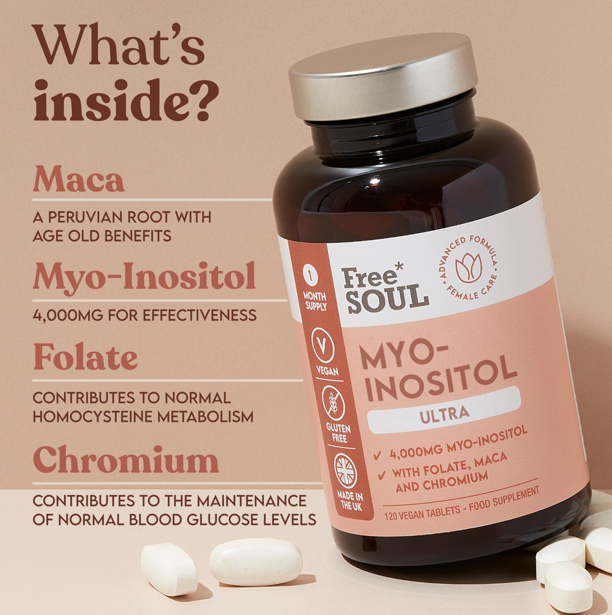 Free Soul Myo-Inositol Ultra Supplement with 4,000mg Myo-Inositol, 200ug Folate, 100ug Free Soul Au supplements