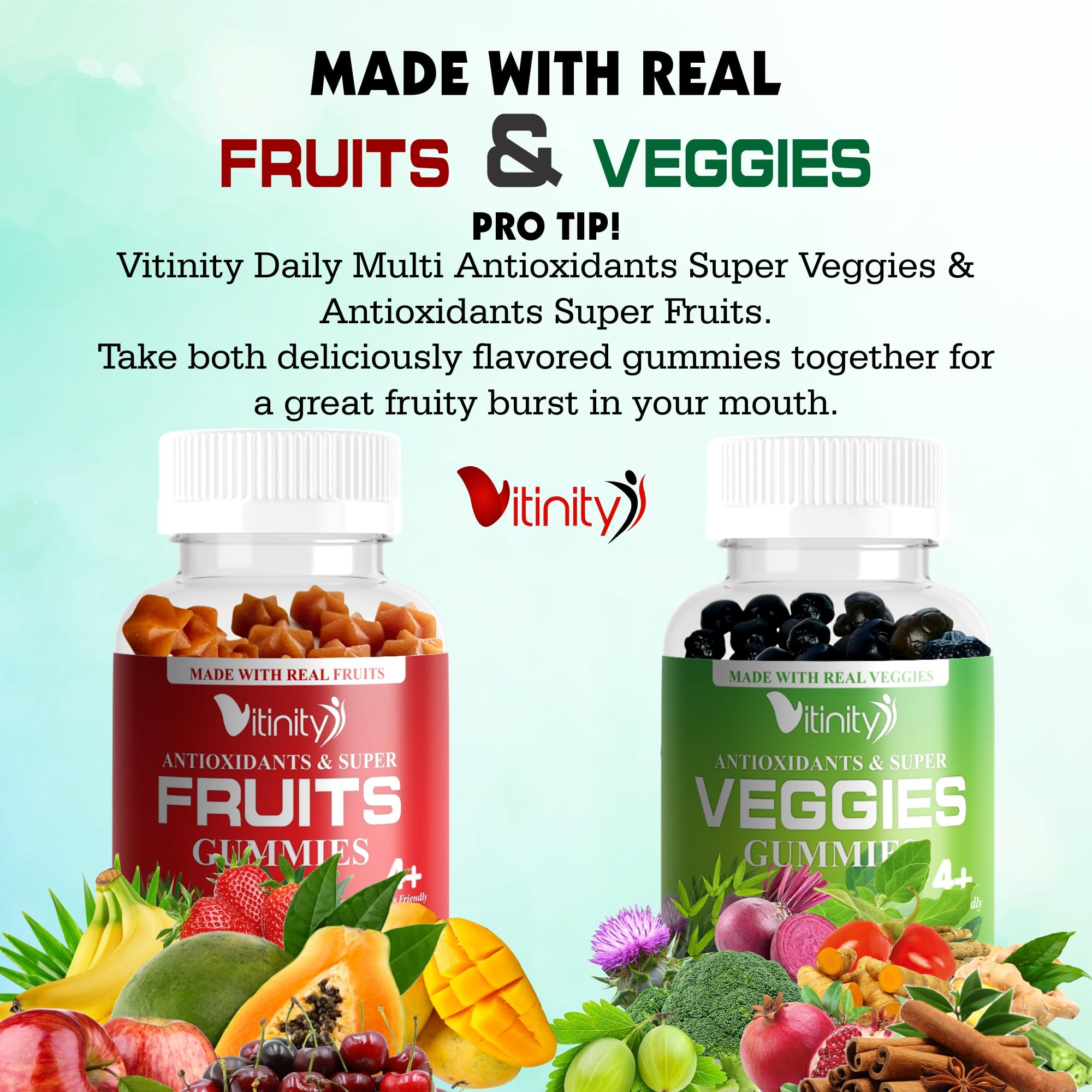 VITINITY Made with Real Fruit-Real Veggie Gummies-Superfood Vegetable Vitamin Supplement for Women,Men,Kids-Blend of Fruit and Greens for Daily Health.Fruits and Vegetables Supplements (30-Day Supply) VITINITY Au supplements