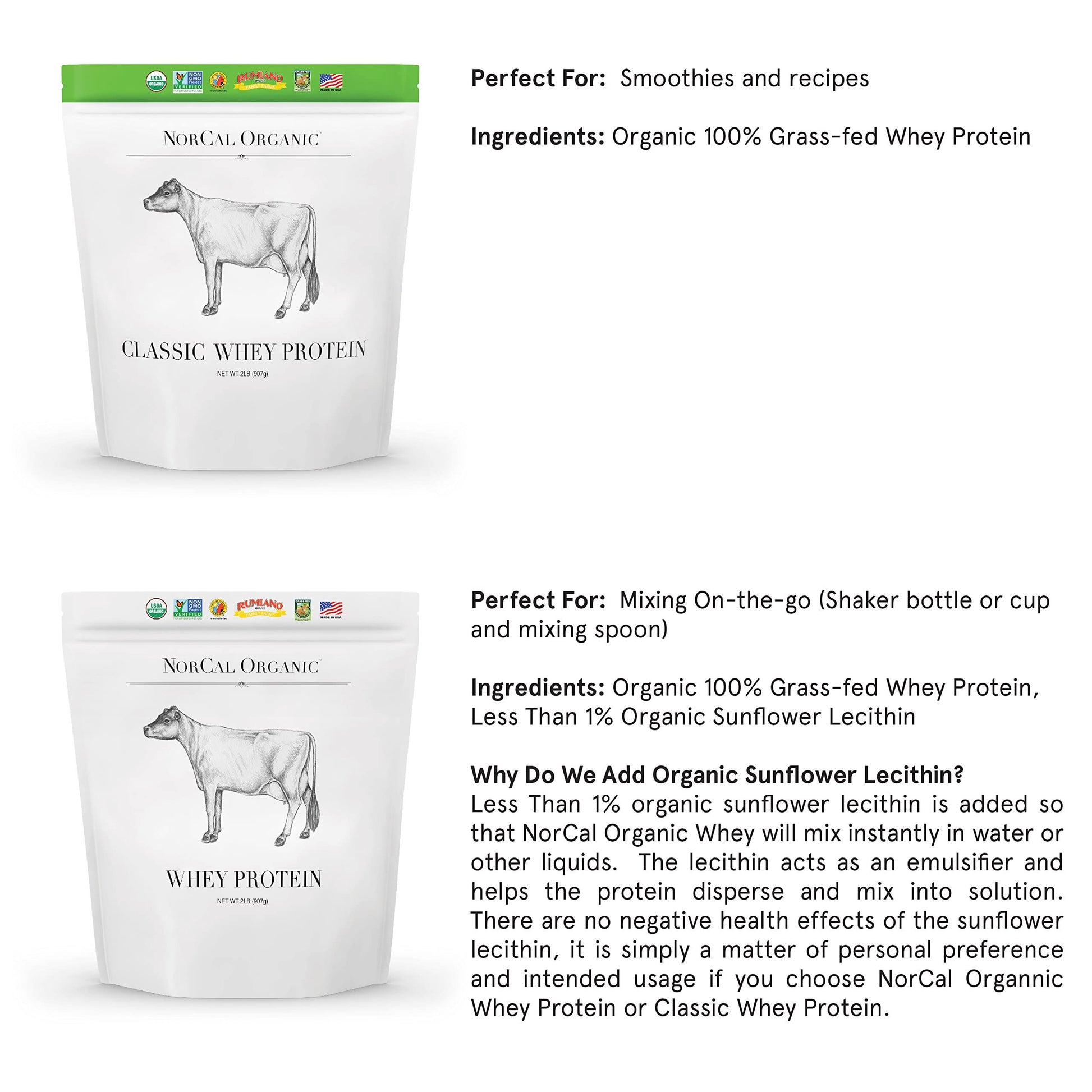 NorCal Organic Classic Whey Protein - 2lbs Bulk | 100% Grass-Fed & Finished NorCal Organic Au supplements