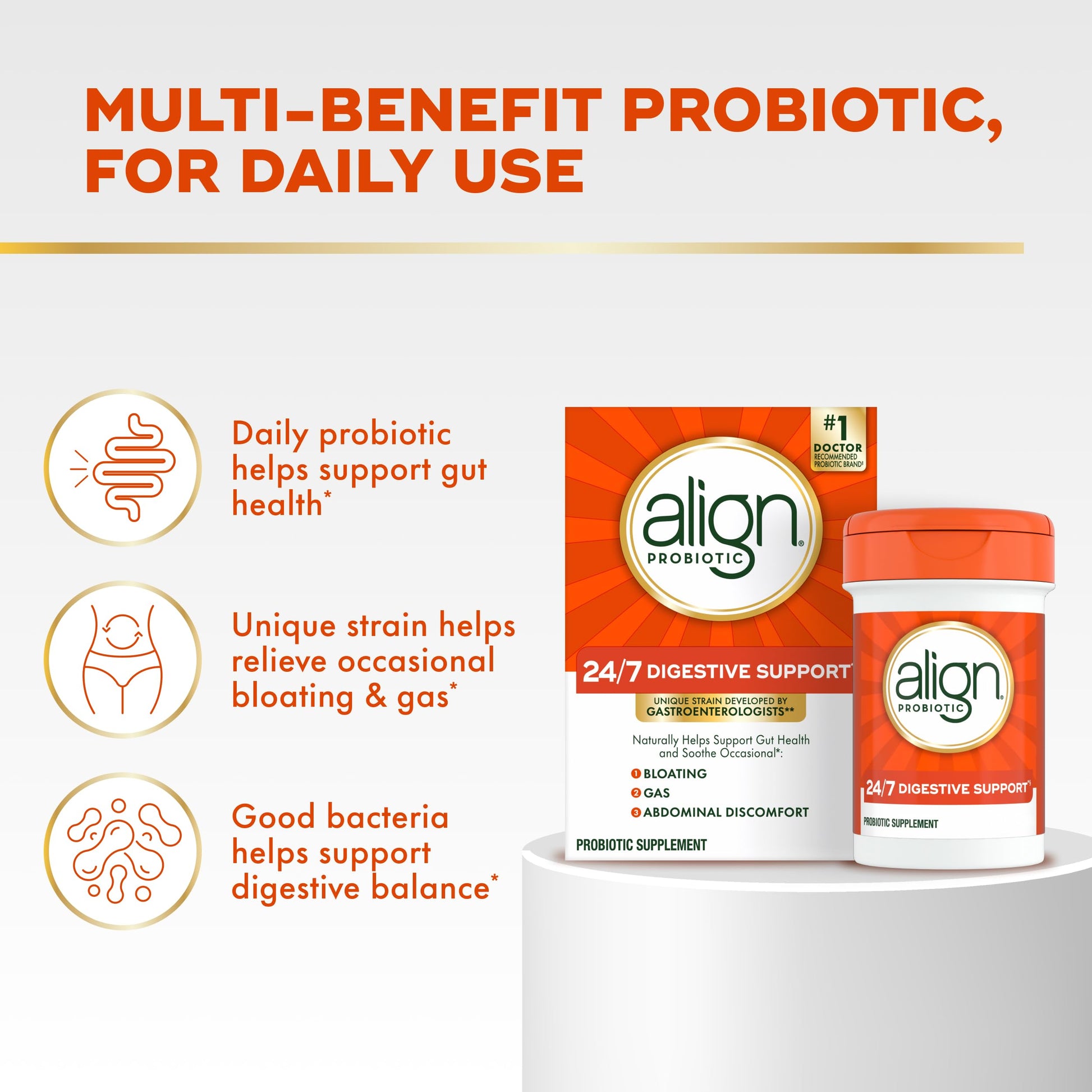 Align Probiotic, 24/7 Digestive Support*§, Probiotics for Women and Men, Probiotics for Digestive Health, Men and Womens Probiotic Capsules Help Relieve Occasional Bloating & Gas*, 56 Capsules Align Au supplements