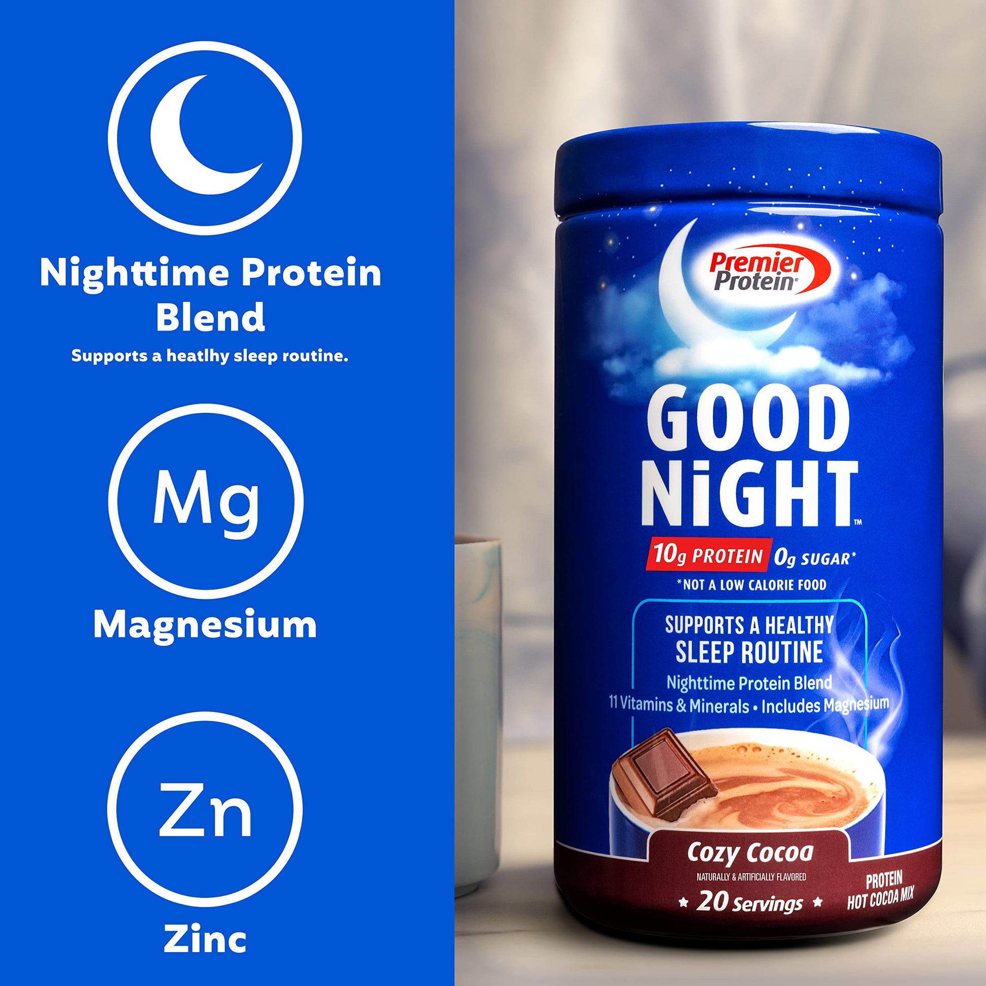 Premier Protein Good Night Protein Powder, Hot Cocoa Mix, 10g Protein, 0g Sugar Premier Protein Au supplements