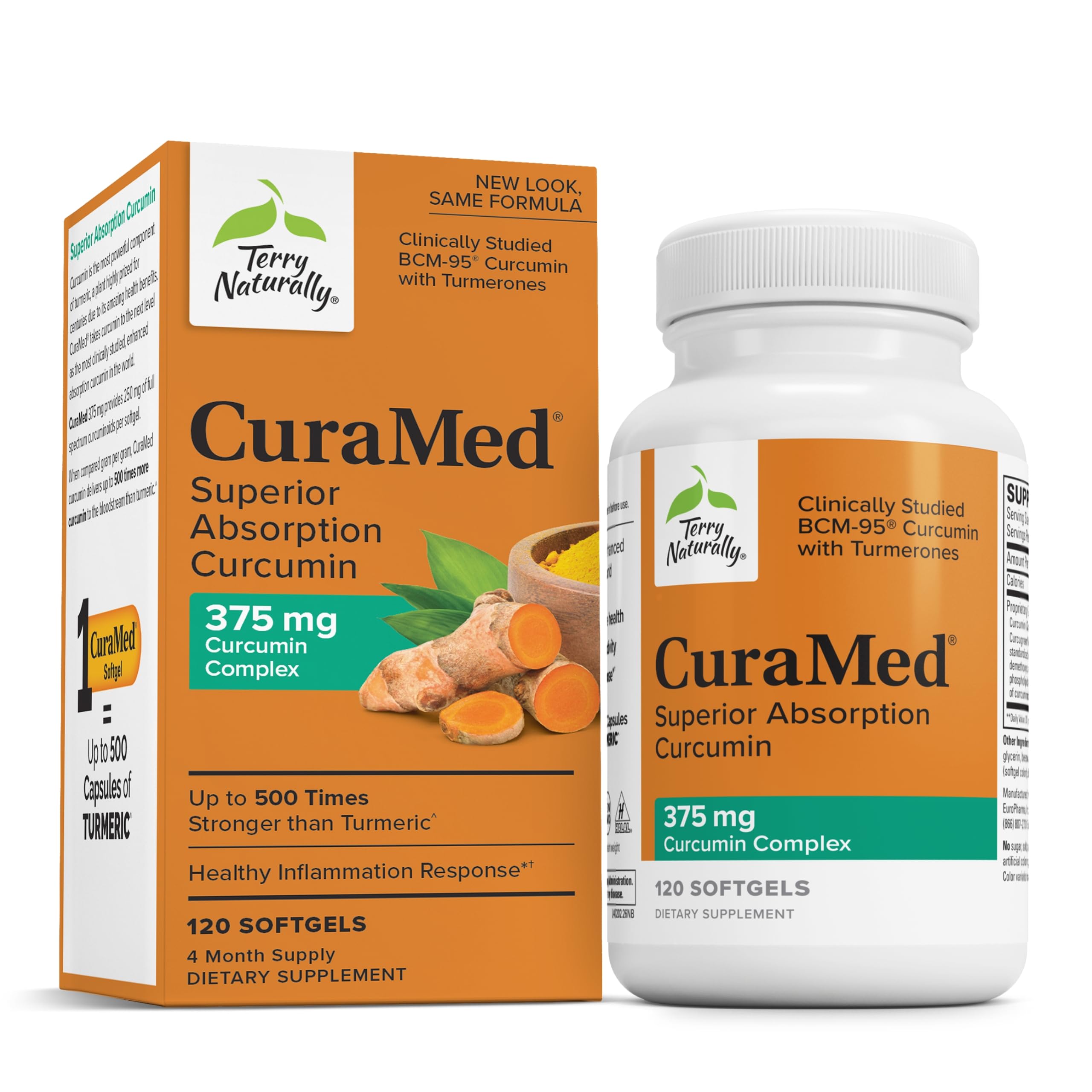 Terry Naturally CuraMed 375mg - Antioxidant Supplement for Brain & Immune Health Support - Dietary Supplement with Curcumin & Turmeric Essential Oil - Herbal Liver Support - 120 Softgels Terry Naturally Au supplements