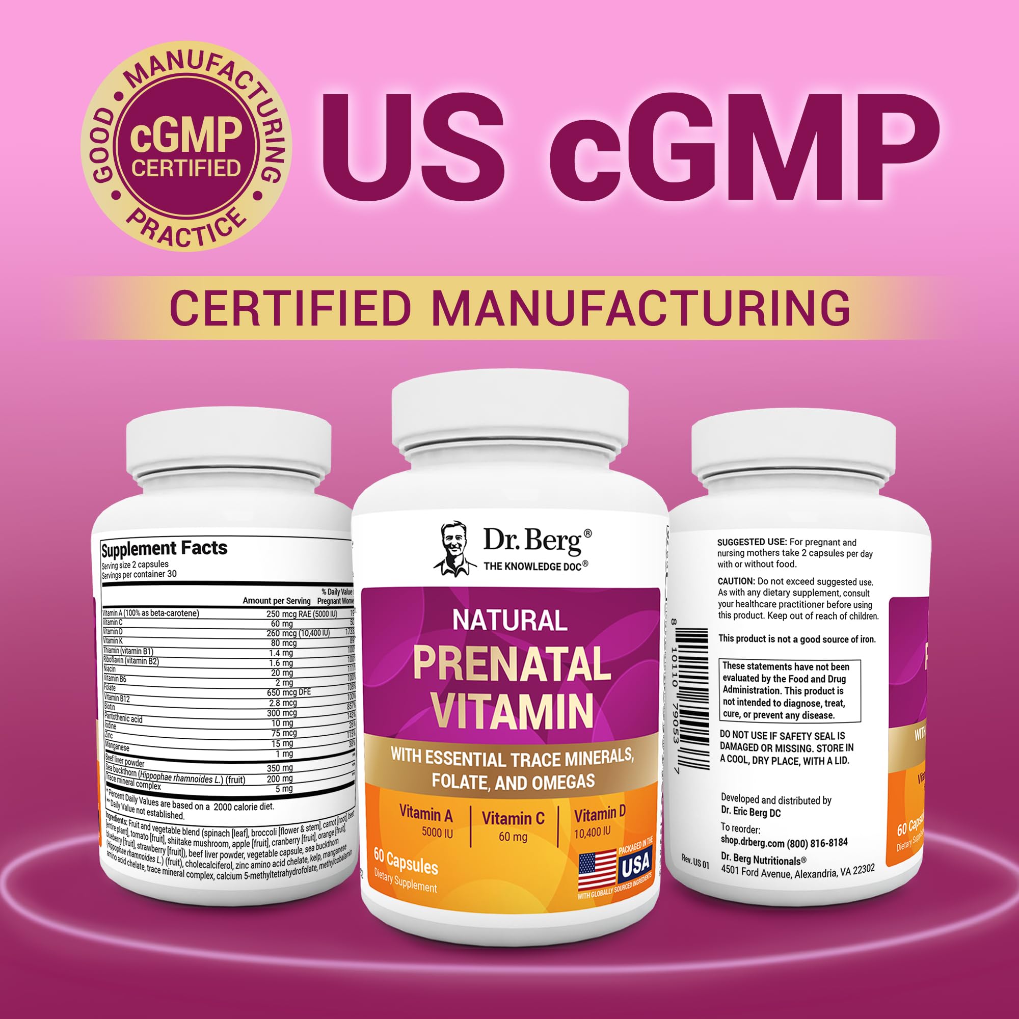 Dr. Berg Natural Prenatal Vitamins for Women (Pregnant & Nursing) - Prenatal Vitamins with Folate, Vitamins, Minerals, Omegas, &11 Powerful Superfoods - Womens Prenatal Multivitamin - 60 Capsules Dr. Berg Nutritionals Au supplements