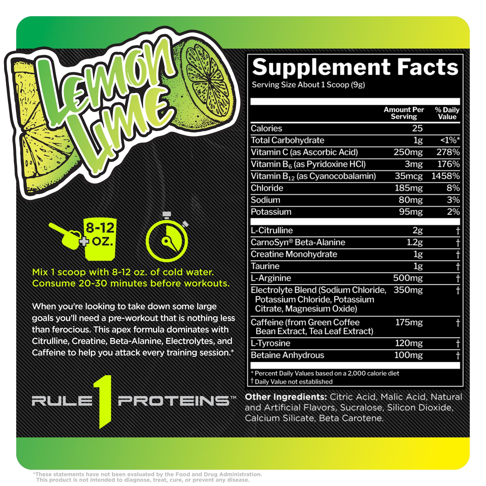 Rule 1 R1 Roar, Lemon Lime - 9.52 oz - Pre-Workout Powder - with Creatine, Beta-Alanine Rule 1 Proteins Au supplements