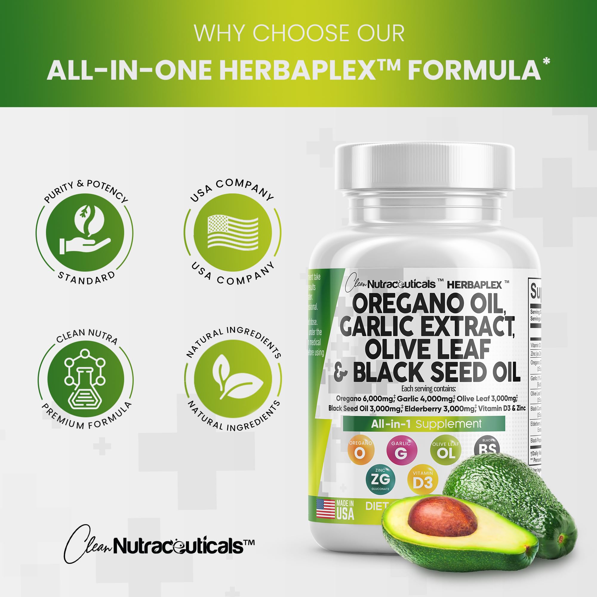 Oregano Oil 6000mg Garlic Extract 4000mg Olive Leaf 3000mg Black Seed Clean Nutraceuticals Au supplements