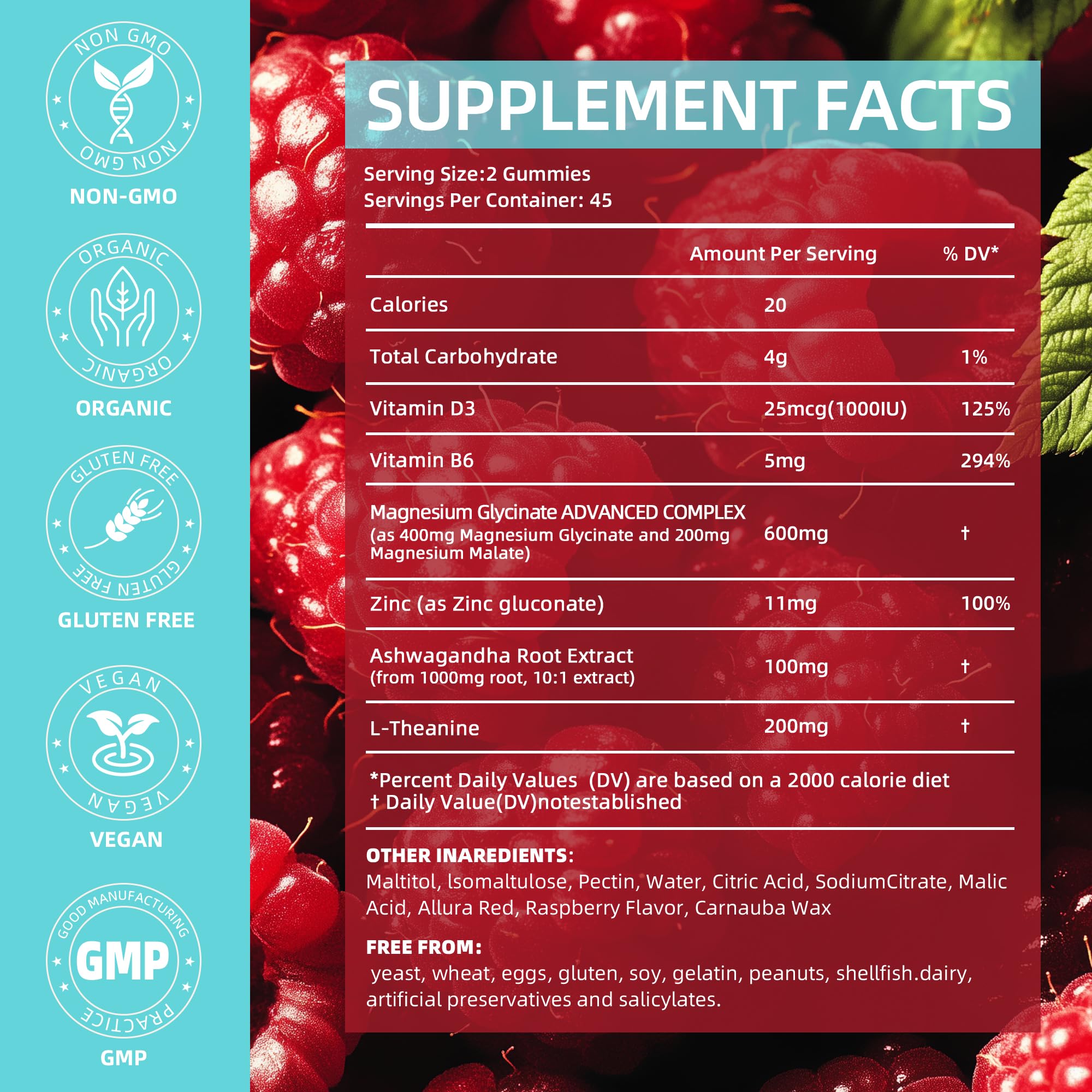 90 Count Magnesium Glycinate Gummies 400 mg - Sugar Free Magnesium Supplement for Adults with Glycinate & Malate, L-Theanine, Ashwagandha, Zinc, Vitamin B6 & D3, Supports Relaxation & Sleep AFXMATE Au supplements