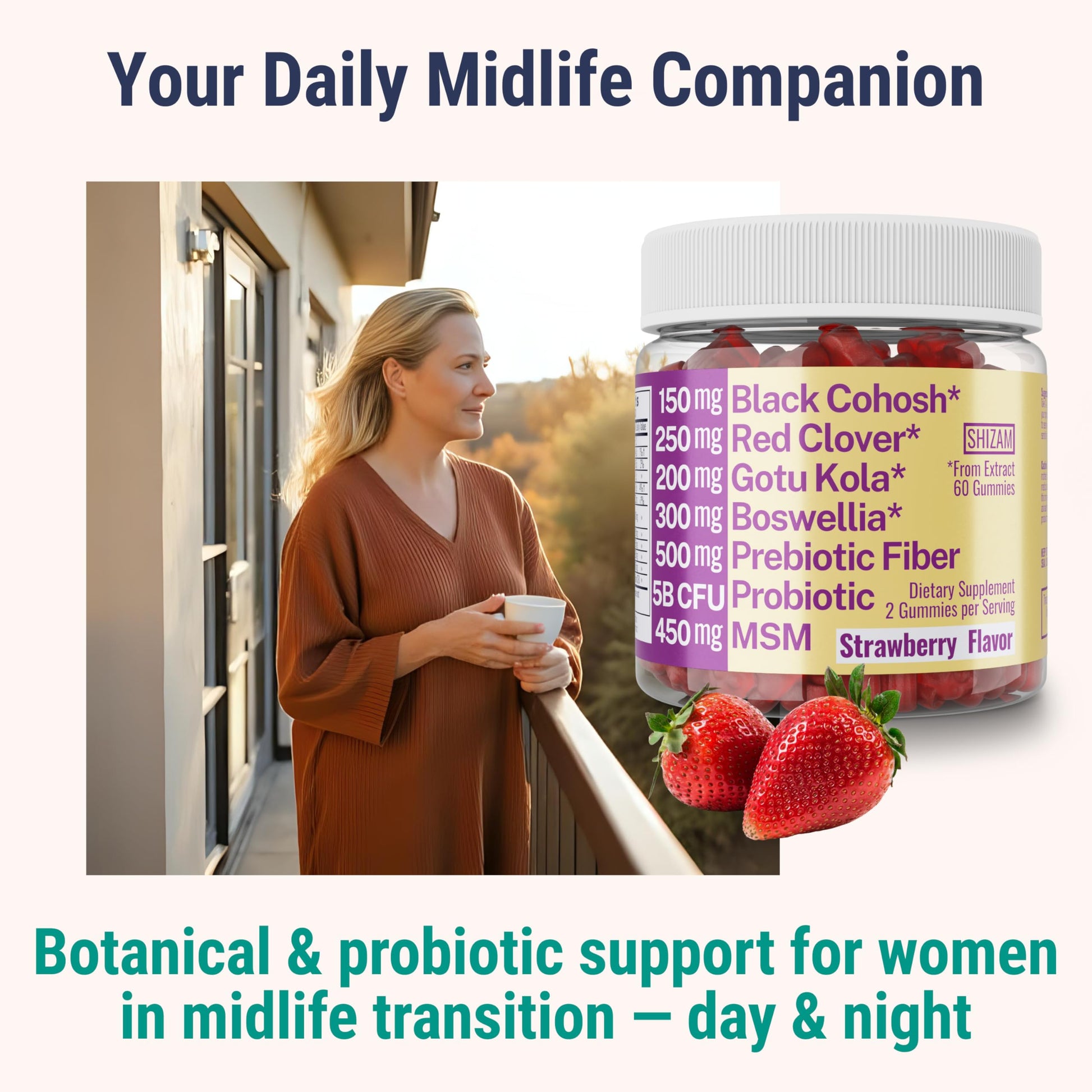 Boswellia Serrata Black Cohosh Gotu Kola Red Clover Extract Complex Gummies w. Probiotic Fiber (Chicory Root Inulin) MSM Methylsulfonylmethane, Supplement Alt for Organic Powder Capsules Tincture SHIZAM Au supplements