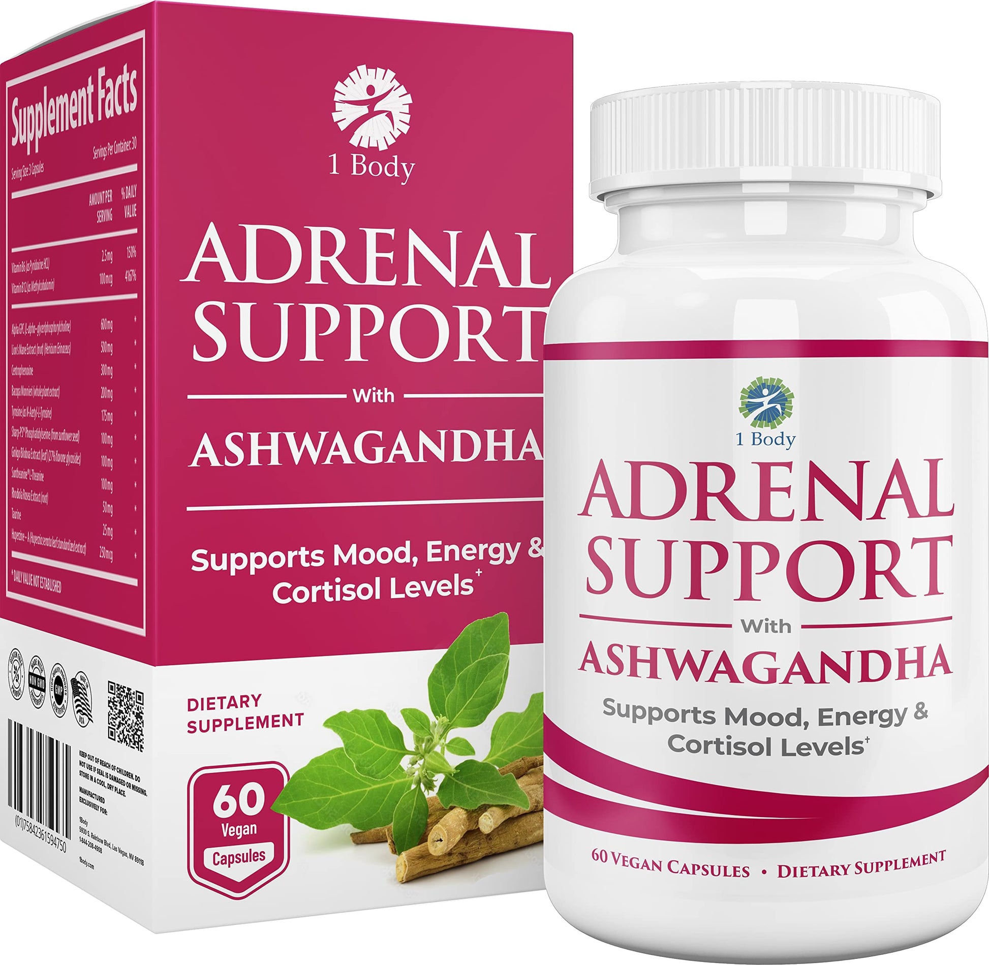 1 Body Adaptogen Complex Supplement with Ashwagandha - 60 Vegan Cap 1 Body Au supplements