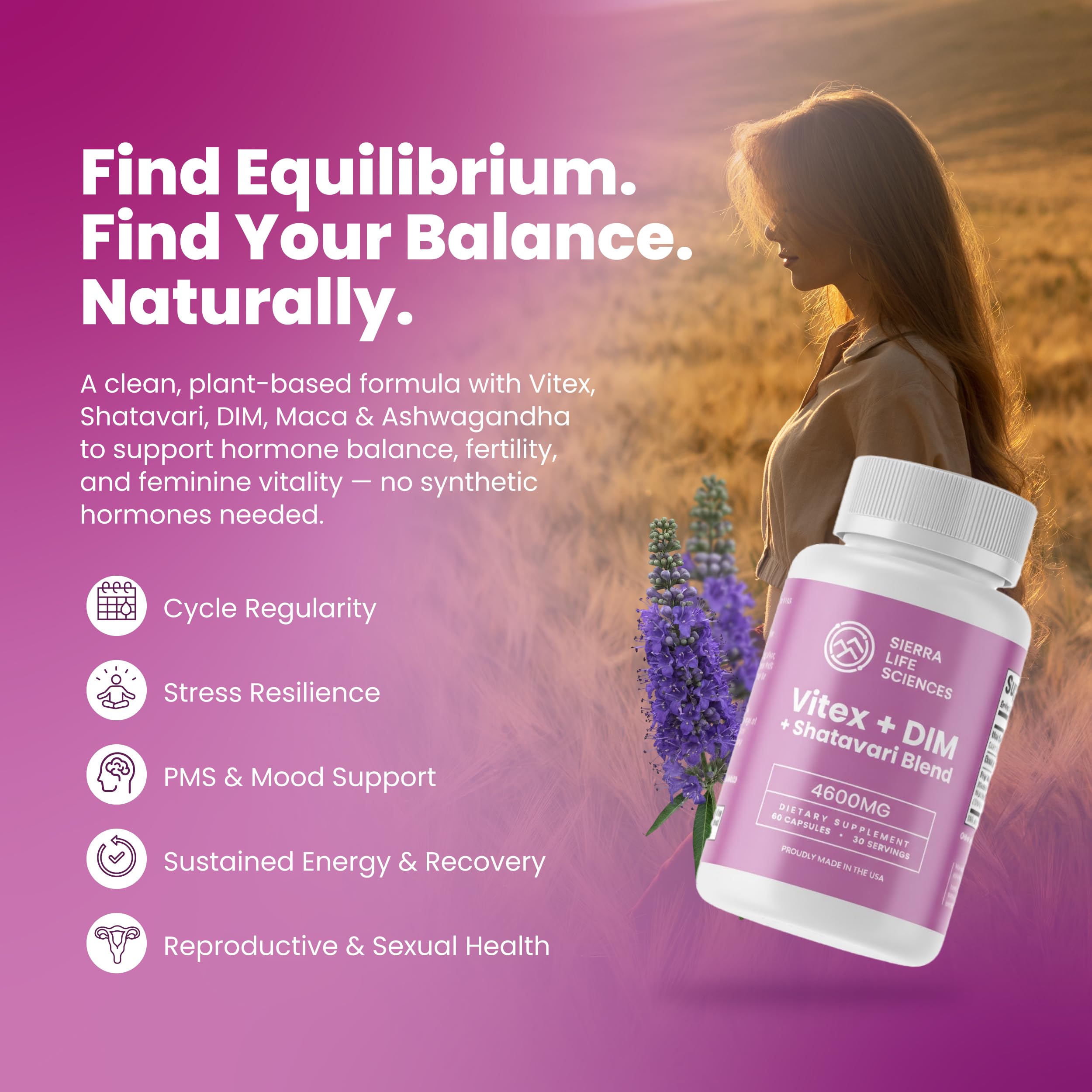 SIERRA LIFE SCIENCES Hormonal Balance Blend for Women – Vitex, DIM, Shatavari + Adaptogenic Support – Menstrual & Menopause Relief – Vegan, Clean-Label Formula – 4600mg – (Pack of 3) SIERRA LIFE SCIENCES Au supplements