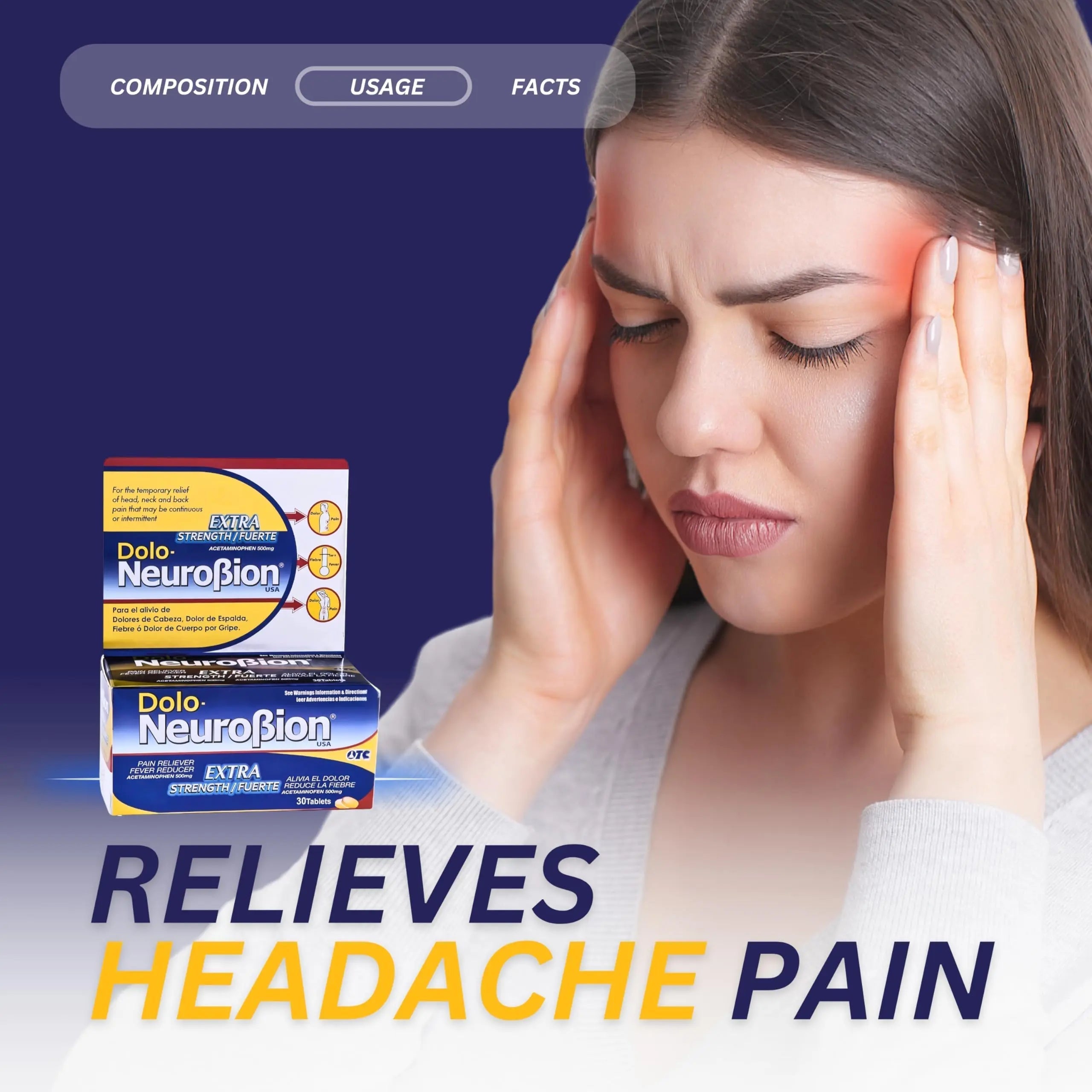 Dolo Neurobion 30 Tablets - Pain Reliever, Fever Reducer, Extra Strength, Fuerte, Alivia el Dolor, Reduce la Fiebre Neurobion Au supplements