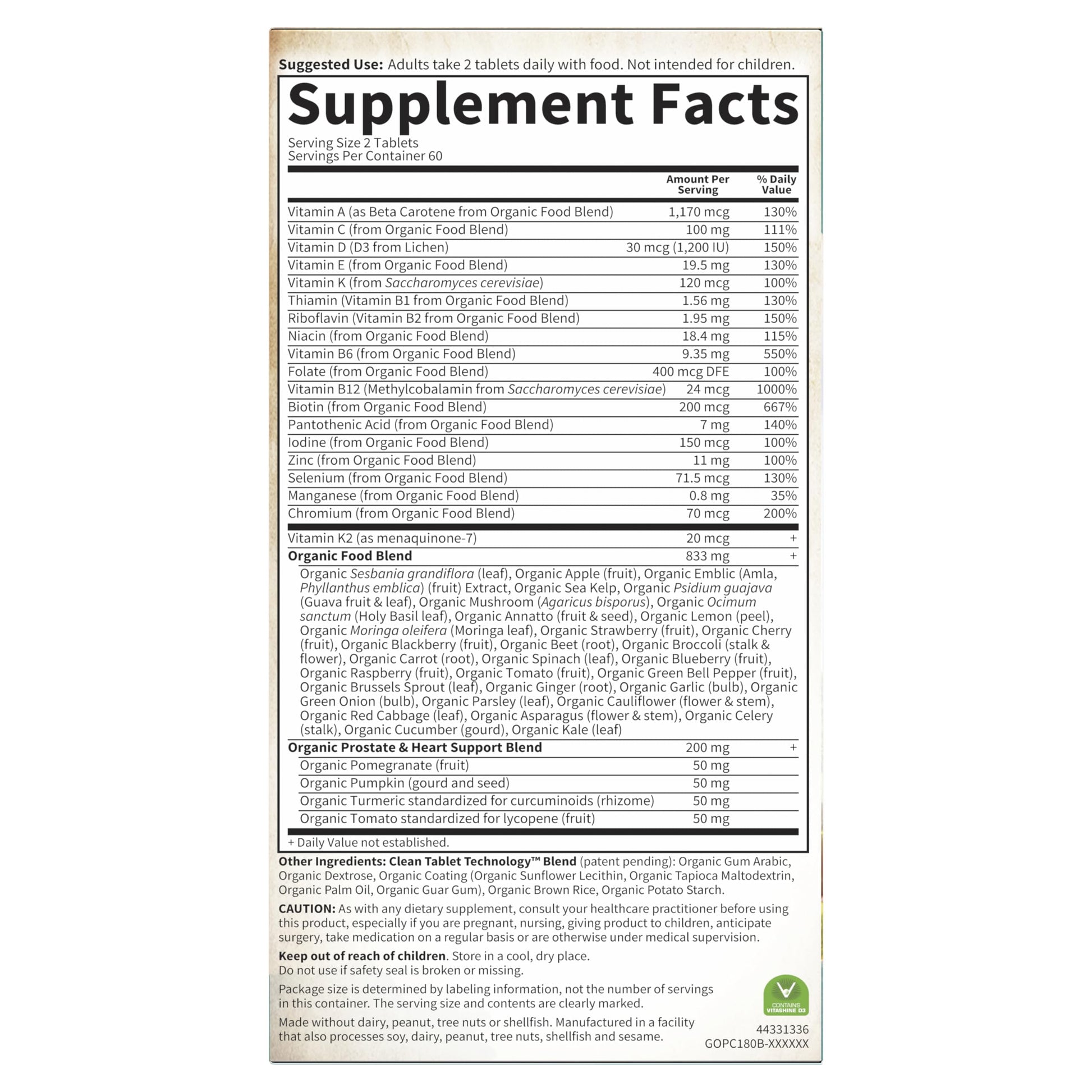 Garden of Life Organics Men's 40+ Multivitamin with Prostate Support, B12 & Vitamins – Vegan Daily Whole Food Multivitamin, Non-GMO, Certified Organic, 120 Tablets Garden of Life Au supplements
