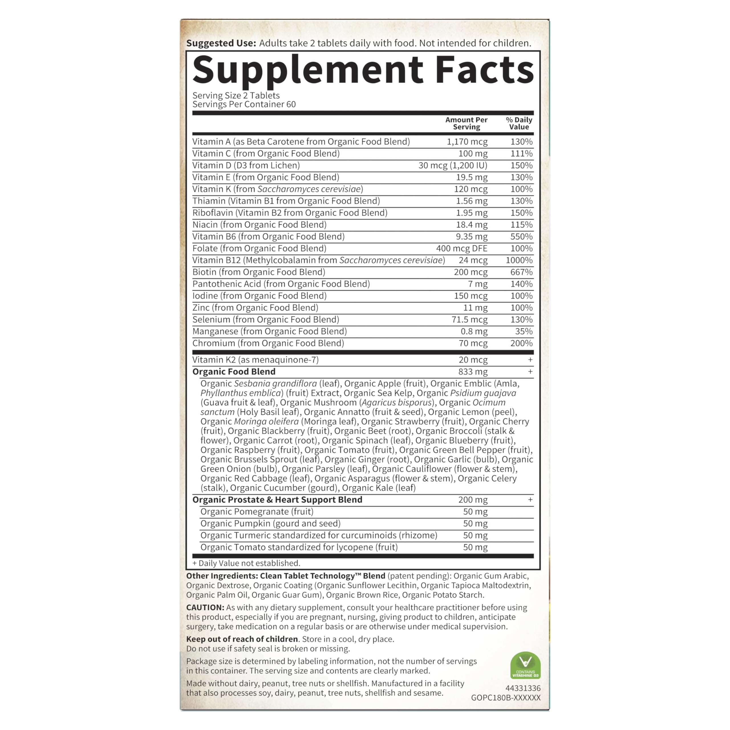 Garden of Life Organics Men's 40+ Multivitamin with Prostate Support, B12 & Vitamins – Vegan Daily Whole Food Multivitamin, Non-GMO, Certified Organic, 120 Tablets Garden of Life Au supplements