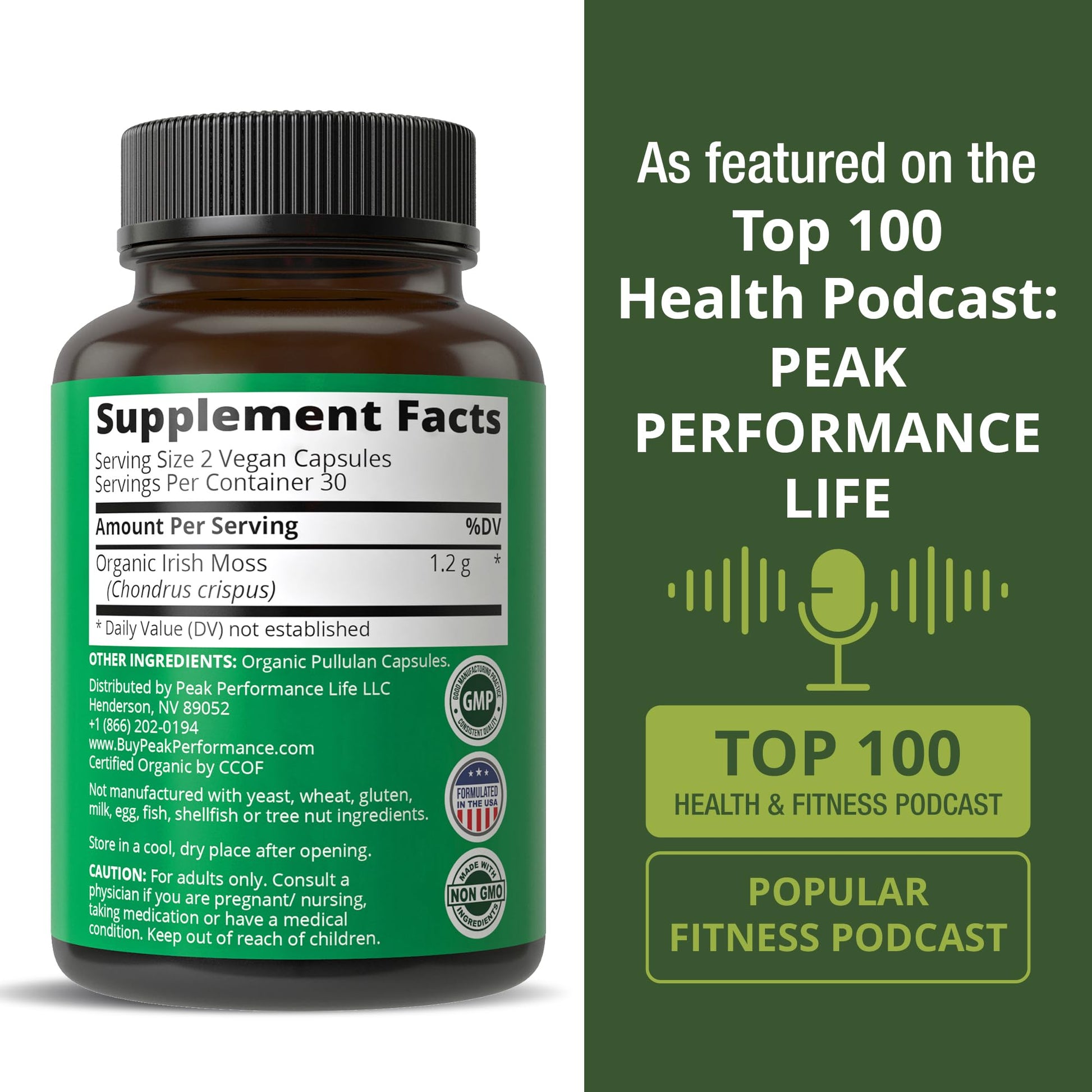 Organic Sea Moss Capsules. Wild Harvested Sea Moss Raw Organic Vegan Supplement from Red Algae Seaweed. 100% Whole Extract Raw Irish SeaMoss Superfood Pills. for Gut, Respiratory, Immune Support. Peak Performance Au supplements