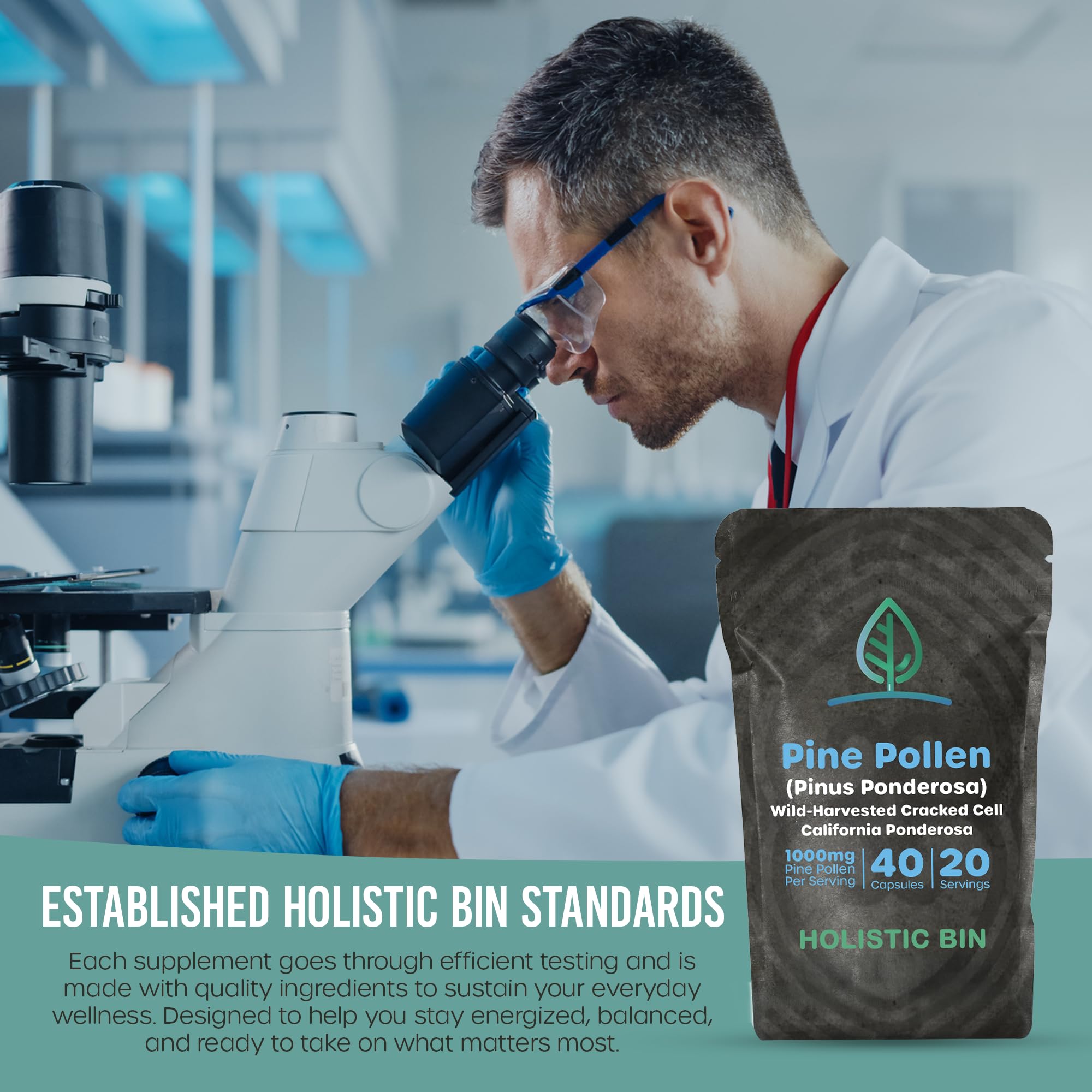 Holistic Bin Pine Pollen Capsules 500mg (Pinus Ponderosa) - Wild Harvested California Ponderosa Pine Pollen Powder - Olympic Grade - Organic, Non-GMO, No Fillers - 30 Day Supply (40 Capsules) Holistic Bin Au supplements