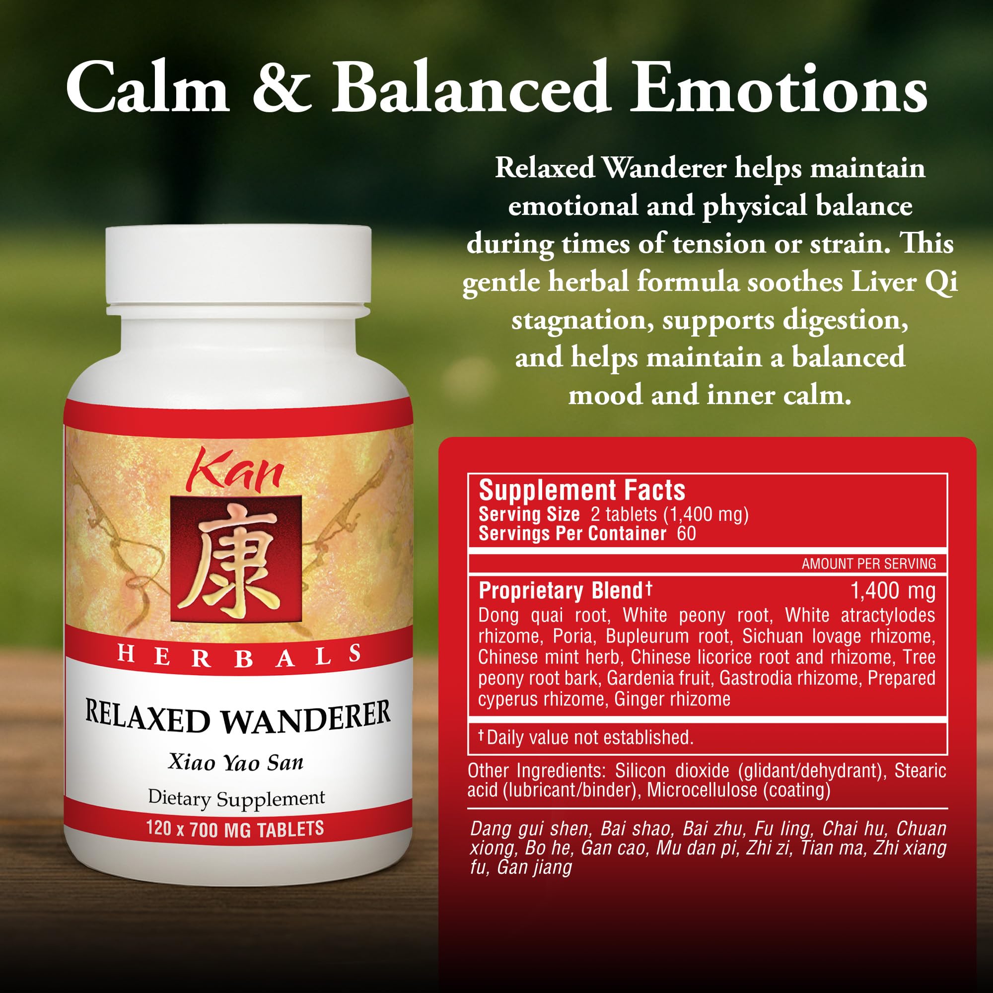 Kan Herbs Company Relaxed Wanderer – Traditional Chinese Herbal Formula to Support Mood, Digestion, and Menstrual Balance, Nourishes Blood, Eases Occasional Tension and Fatigue, 120 Tablets Kan Herb Au supplements