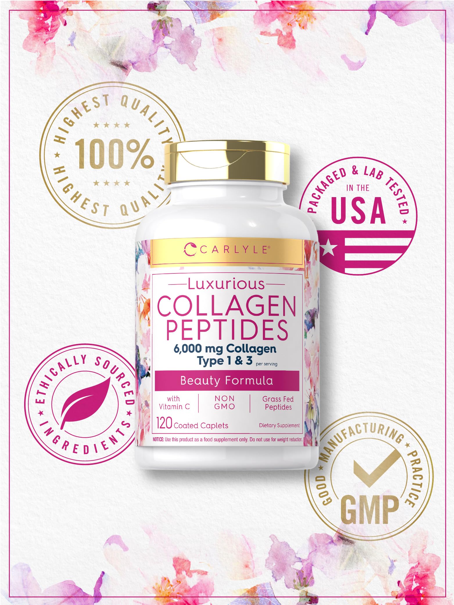 Carlyle Collagen with Vitamin C | 6000mg | 120 Caplets | Multi Collagen Peptide Pills Carlyle Au supplements