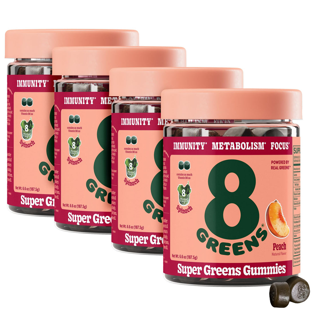 8Greens Supergreens Gummies | Super Greens Powder Superfood Gummy for Metabolism, Immunity & Focus, Digestive Health Enzymes, Organic: Chlorella, Spirulina, Aloe Vera, Peach Flavor, 200 Count 8Greens Au supplements