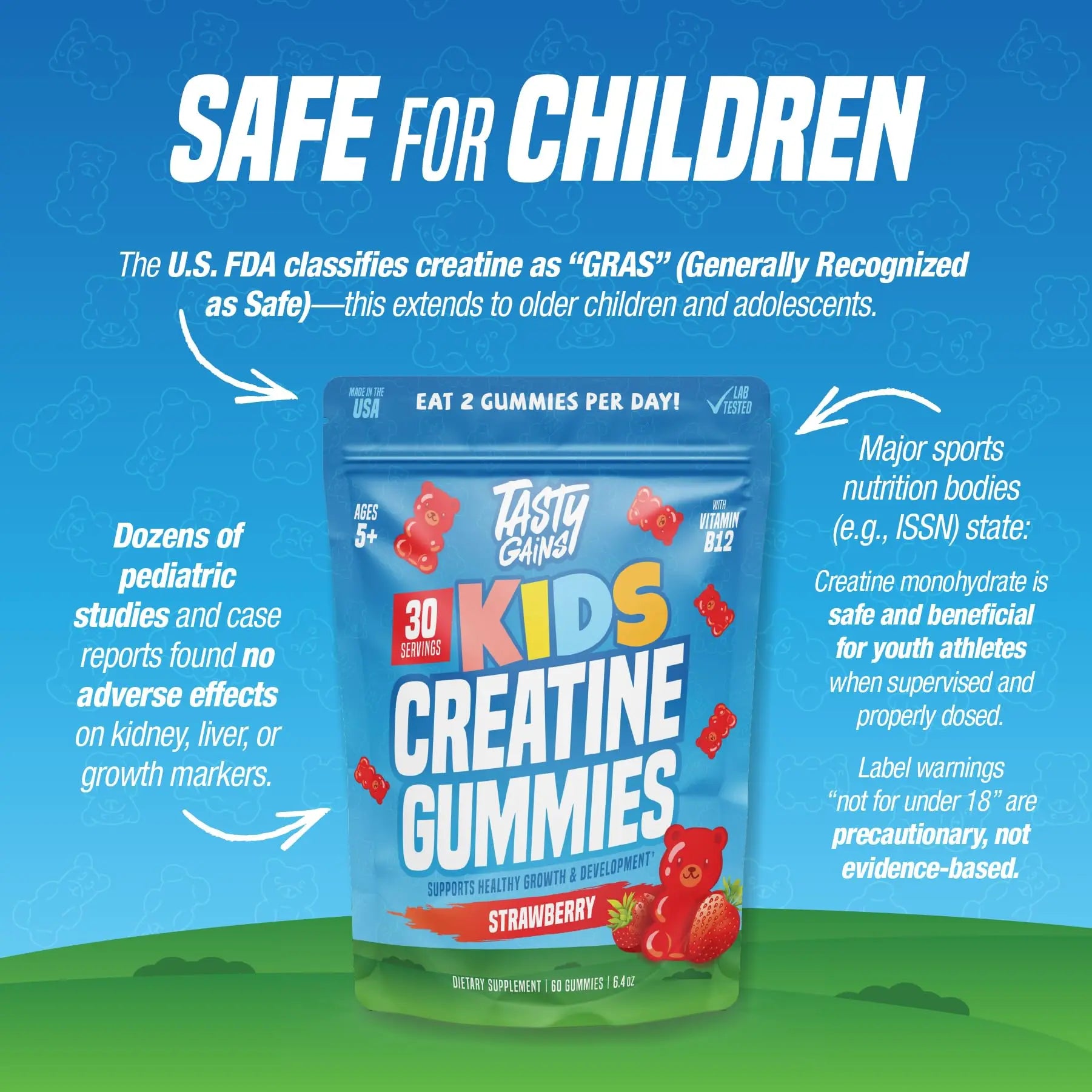 TASTY GAINS Kids & Teen Creatine Gummies with Vitamin B12 for Growth Support, Easy Chew Daily Supplement, Gummy Vitamins for Kids and Teens, Ages 5+ TASTY GAINS Au supplements