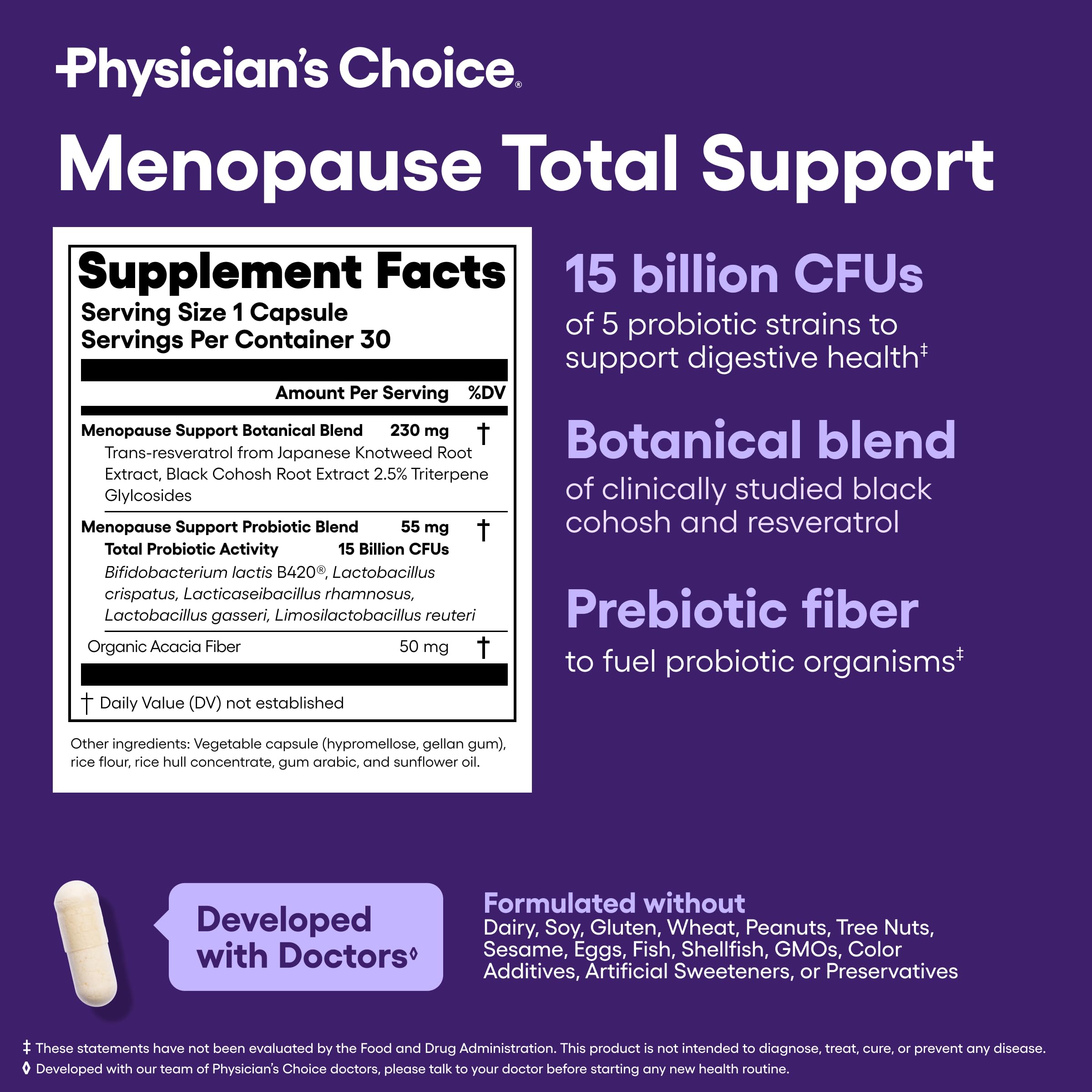 Physician's CHOICE Menopause Probiotic Supplement for Women - Supports Hormone Balance, Hot Flashes, Night Sweats, Weight Management, Bloating & Gut Health - with Black Cohosh, Resveratrol+ - 30ct Physician's CHOICE Au supplements