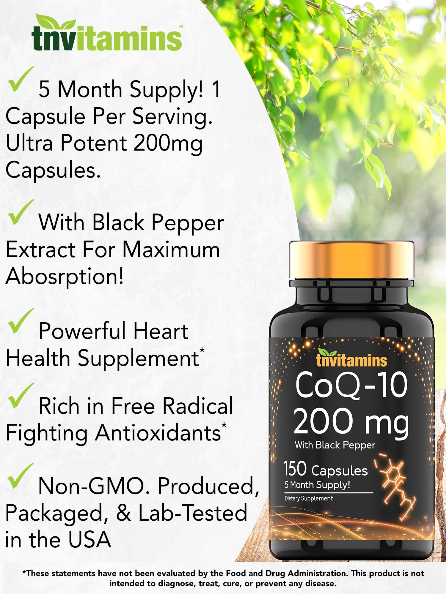 tnvitamins Ultra Potent CoQ-10 200 MG - 150 Capsules with Black Pepper Extract tnvitamins Au supplements