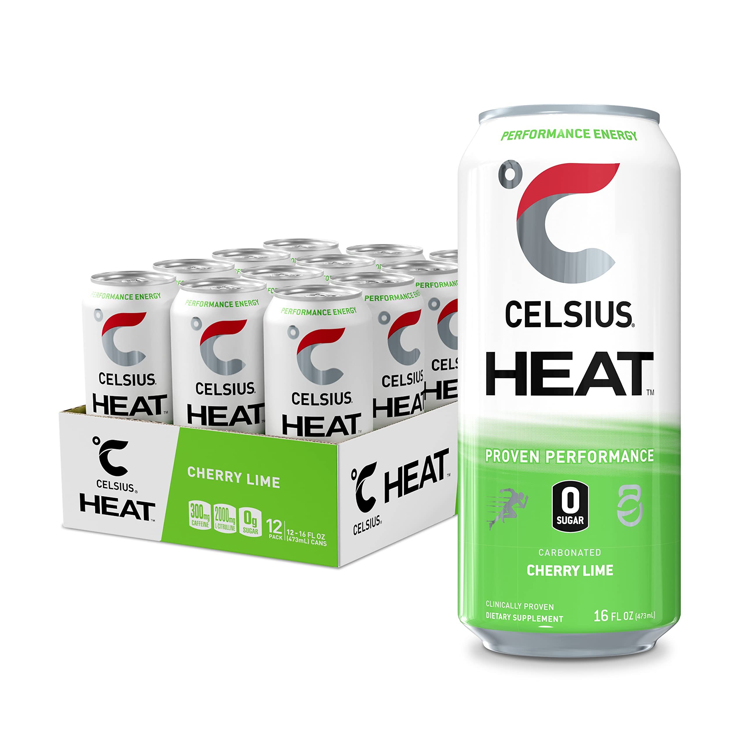 CELSIUS HEAT Performance Energy Drink, Cherry Lime, 16 Fl Oz (Pack of 12) CELSIUS Au supplements