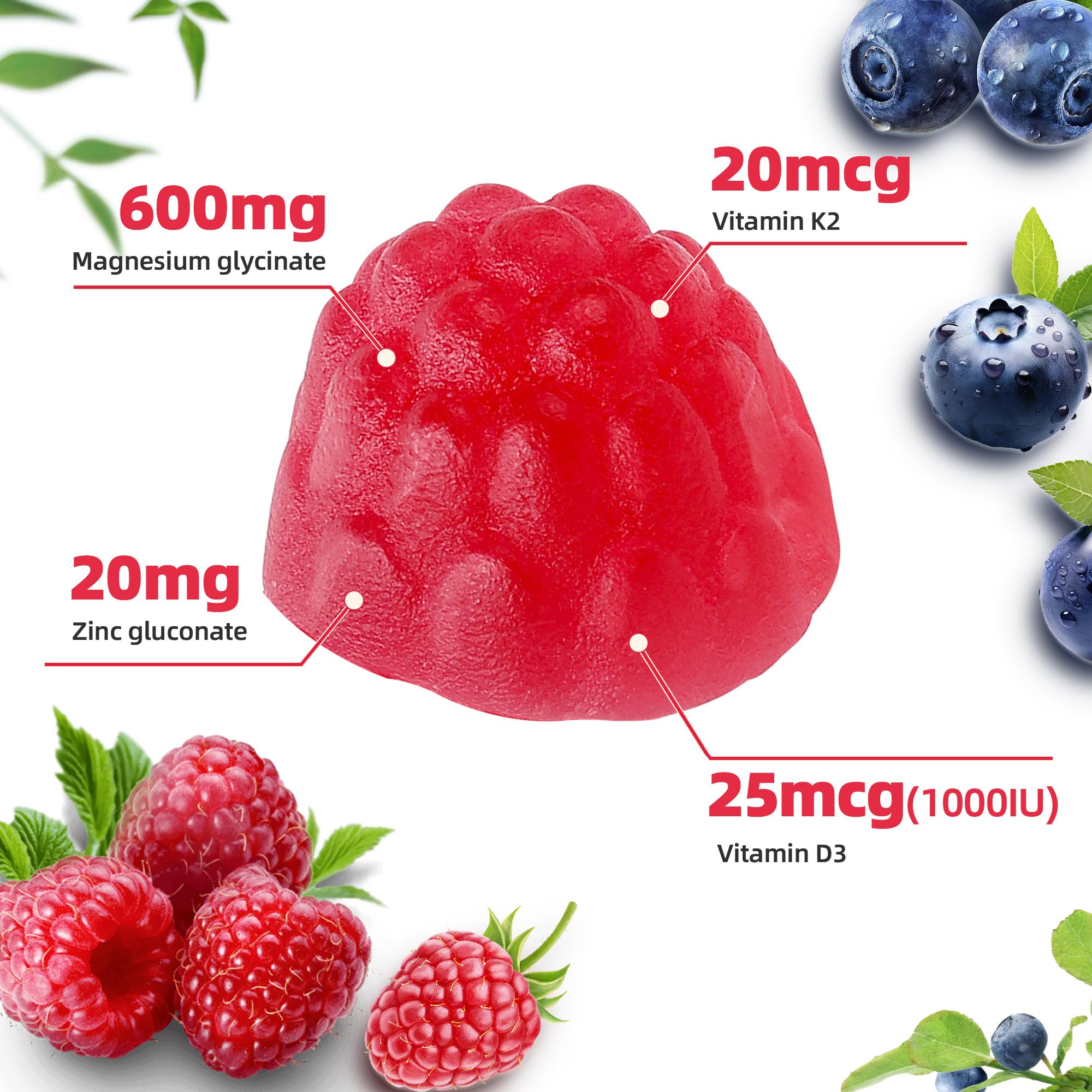 90 CT Magnesium Glycinate Gummies 600mg, Sugar Free Magnesium Gummies w/Zinc & Vitamin D3 & K2 - Magnesium Supplements for Sleep, Supports Bone Health, Nerve & Immune Function ProTKFU Au supplements