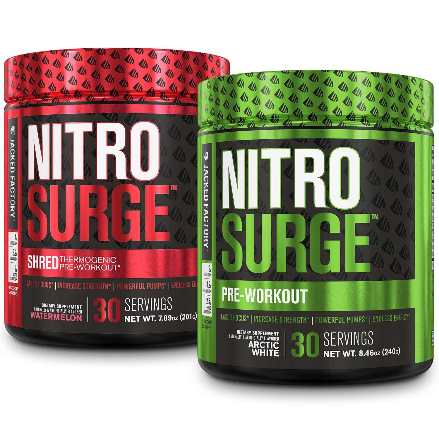 Jacked Factory Nitrosurge Pre-Workout in Arctic White & Watermelon Nitrosurge Shred Jacked Factory Au supplements