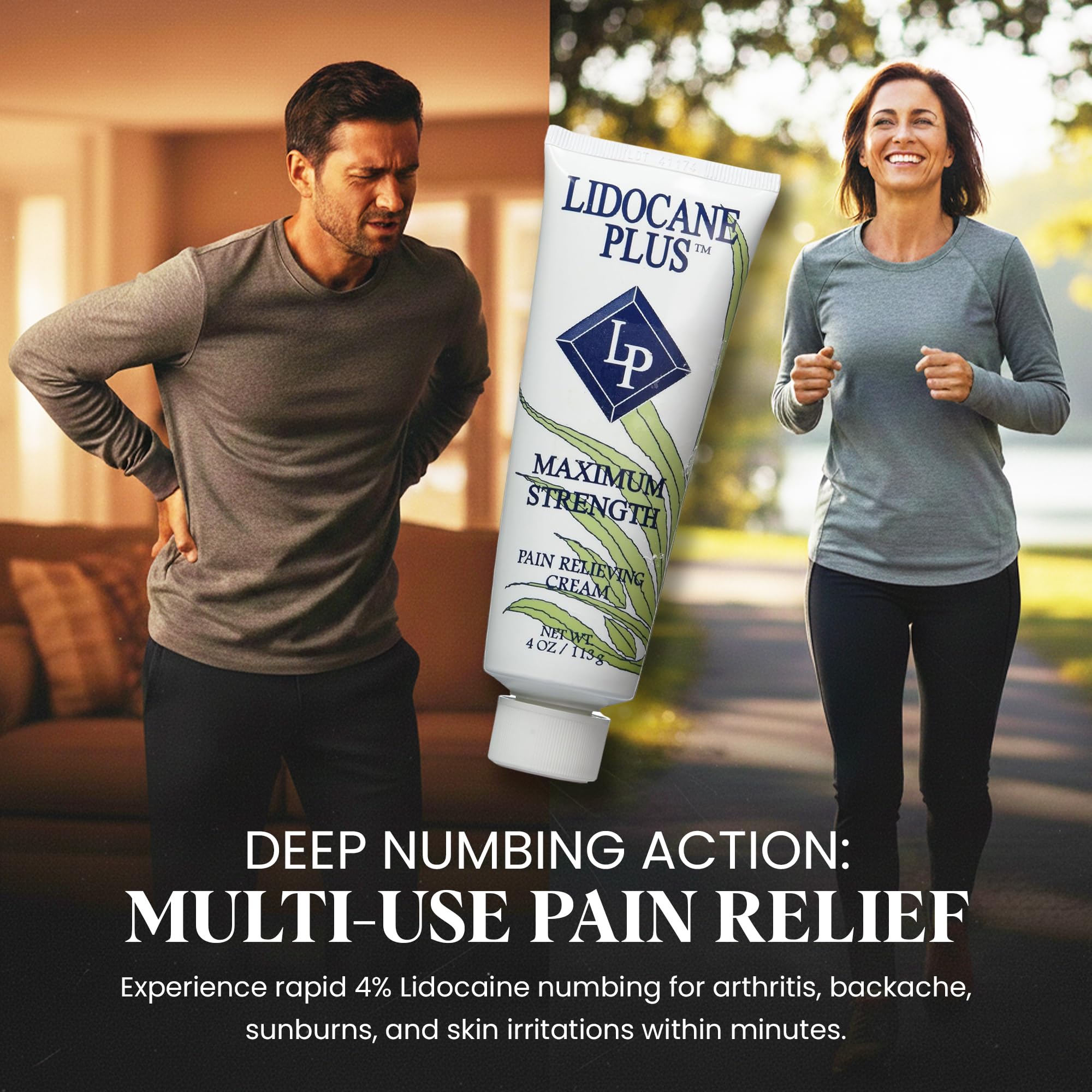 Lidocaine Plus 4% Lidocaine Cream Maximum Strength Pain & Itch Relief - Non-Greasy Formula Numbing Cream - Fast Acting Topical Pain Reliever, Soothing Topical Analgesic Aloe Vera Scent - 4 oz Lidocaine Plus Au supplements