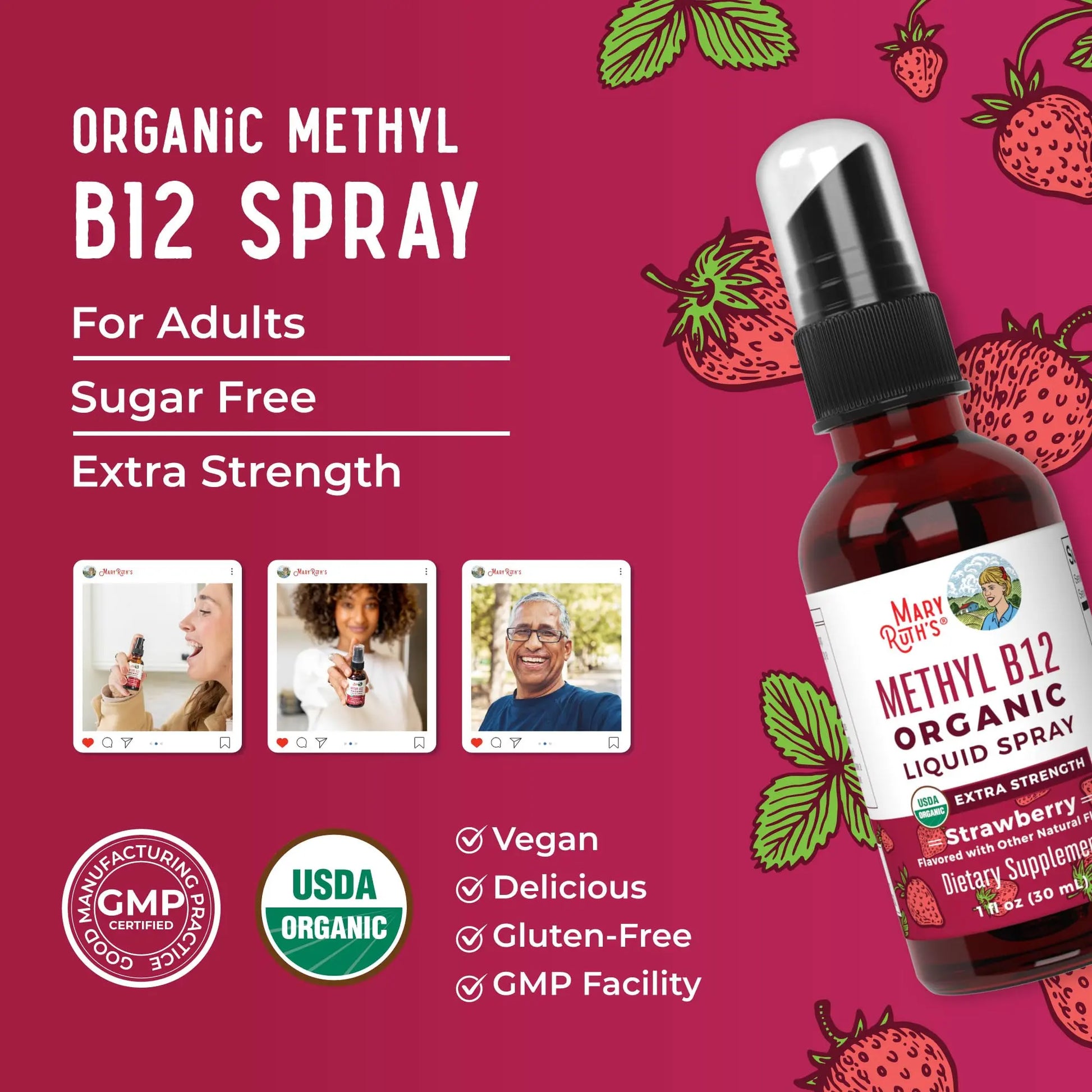 MaryRuth Organics Vitamin B12 Liquid Spray | Vegan, Non-GMO, Gluten-Free | USDA Organic Supplement | Energy & Nervous System Support | B12 Vitamins for Women & Men | 720 mcg | 1 Fl Oz MARYRUTH'S Au supplements