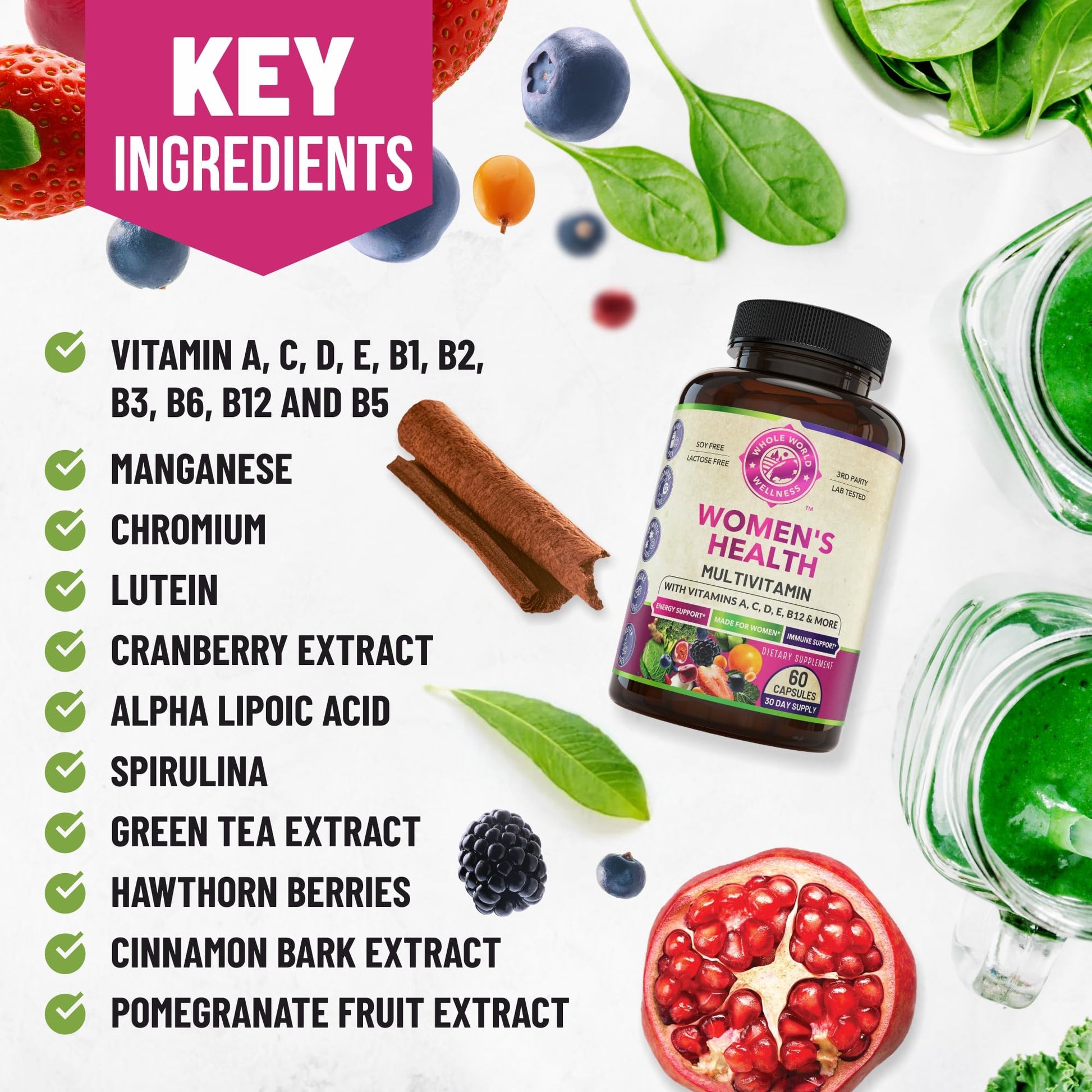 Womens Daily Multivitamins & Multimineral Supplement for Energy, Mood, Focus, Hair WHOLE WORLD WELLNESS Au supplements