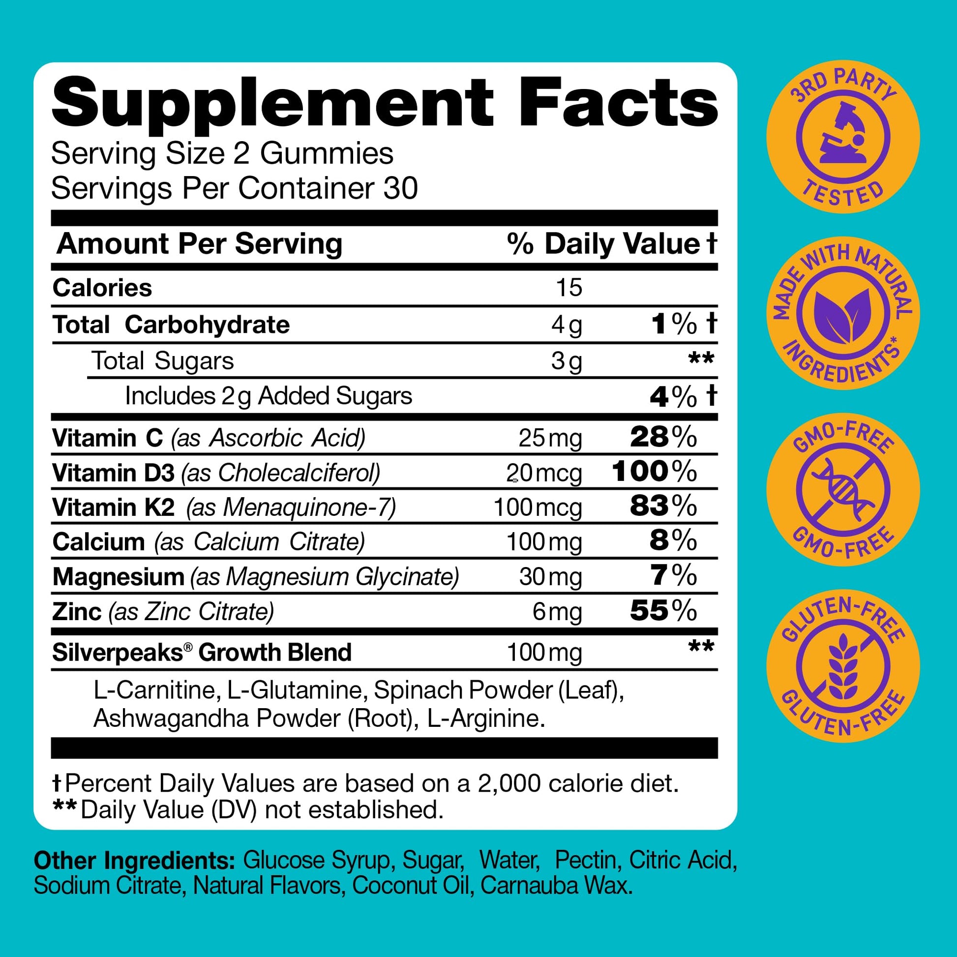 Height Growth Gummies for Kids - Growth Vitamins for Teens, Height Increase Multivitamin for Boys & Girls with Calcium Vitamin D C K2 Magnesium Zinc, Natural Height Growth Maximizer Supplement, 60 PCS SILVERPEAKS Au supplements