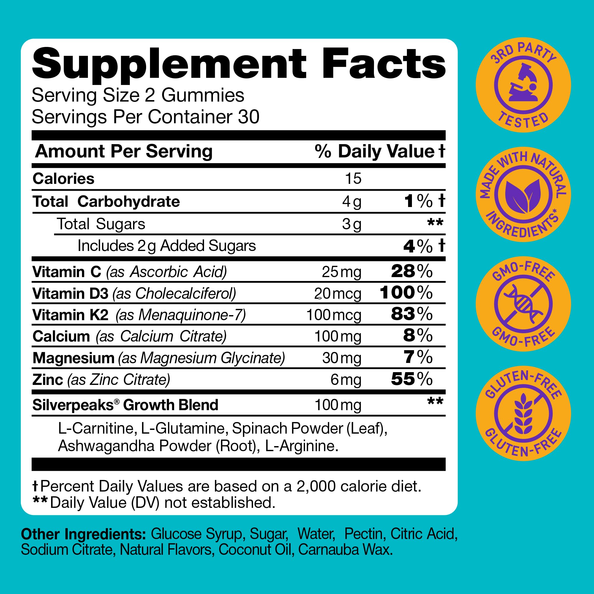 Height Growth Gummies for Kids - Growth Vitamins for Teens, Height Increase Multivitamin for Boys & Girls with Calcium Vitamin D C K2 Magnesium Zinc, Natural Height Growth Maximizer Supplement, 60 PCS SILVERPEAKS Au supplements