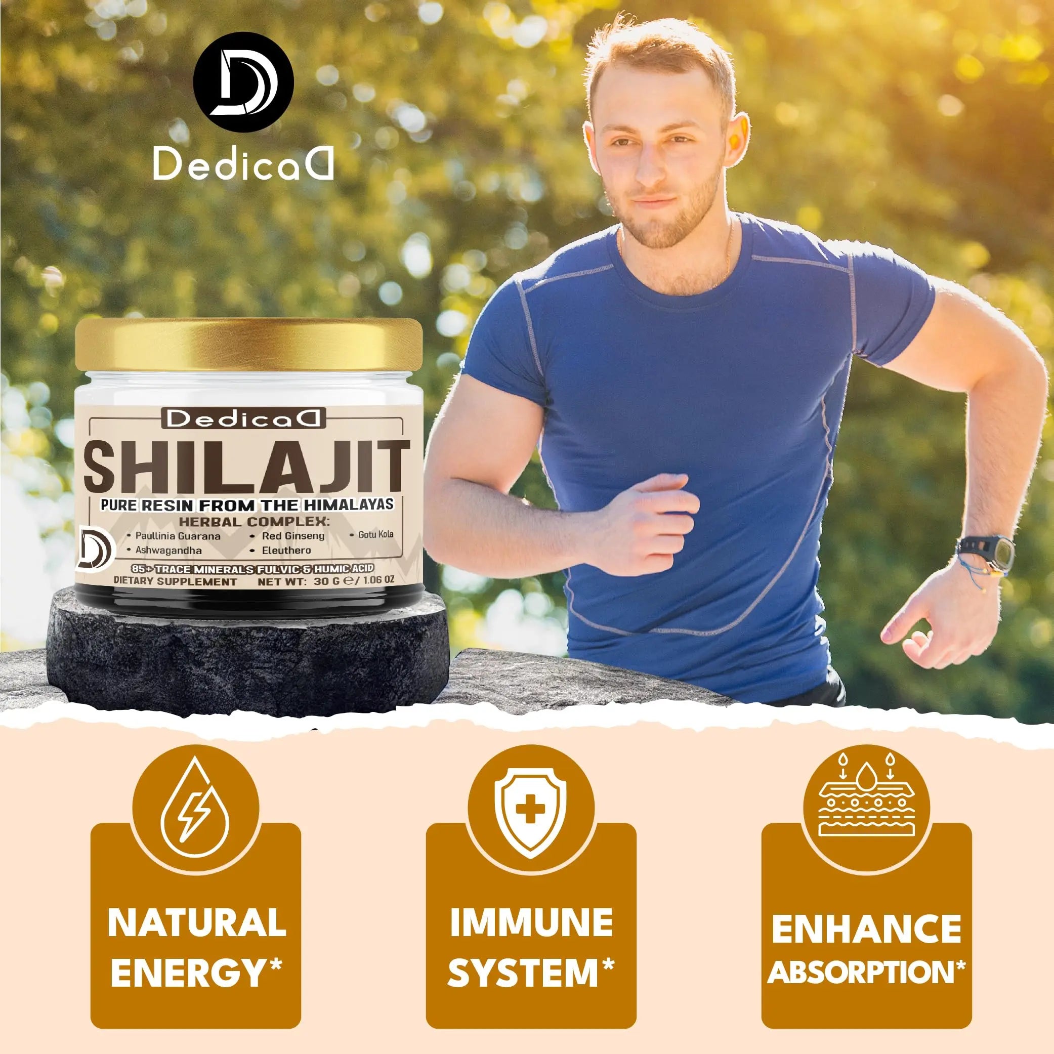 DEDICAD 30g Shilajit Resin with Herbal Complex - Paullinia Guarana, Gotu Kola Leaf & More - Shilajit Pure Himalayan Organic for Immune System, Energy Production, Brain Health & Stamina DEDICAD Au supplements