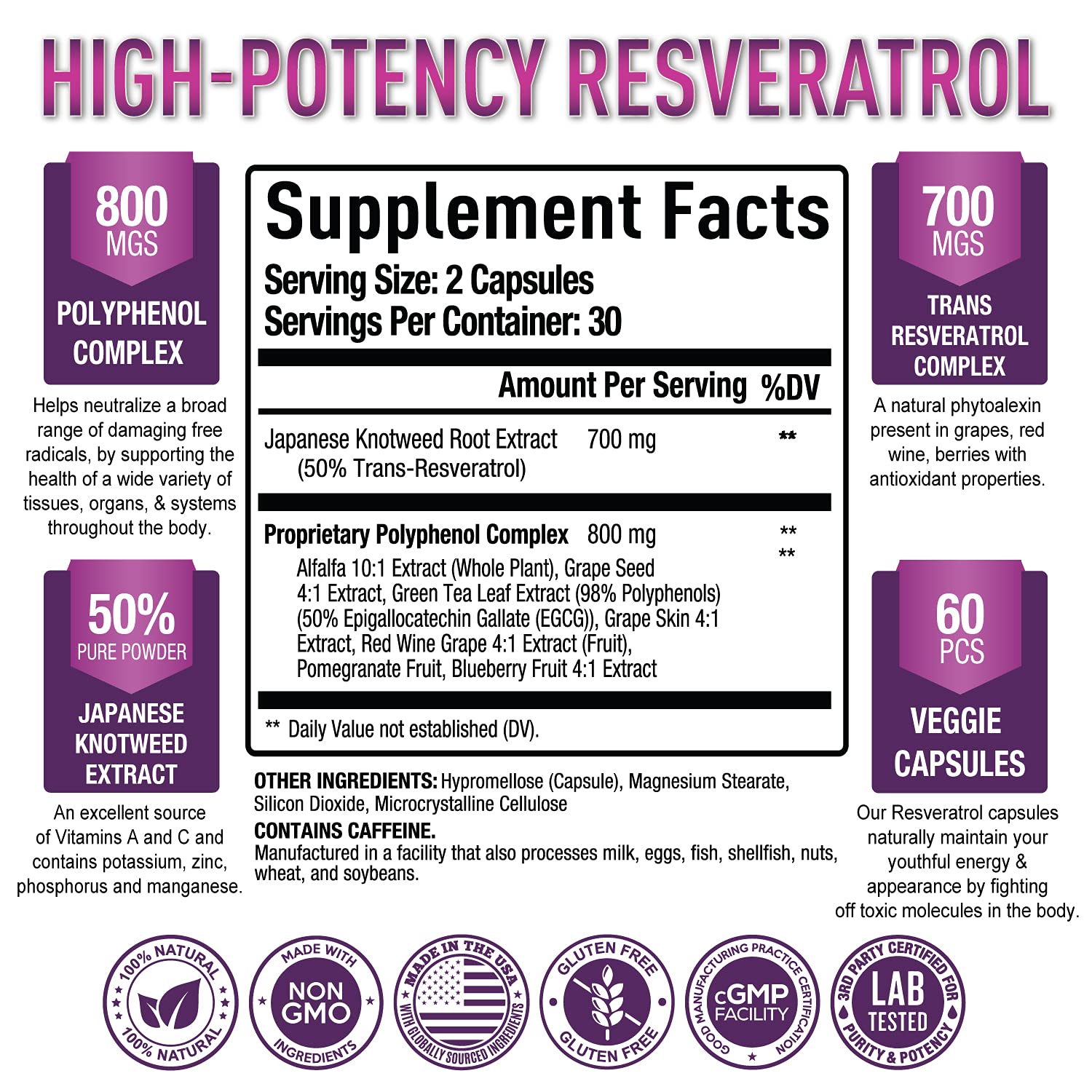 Premium Resveratrol Supplement 1500mg - Max Strength, Trans Resveratrol Capsules Purely Optimal Au supplements