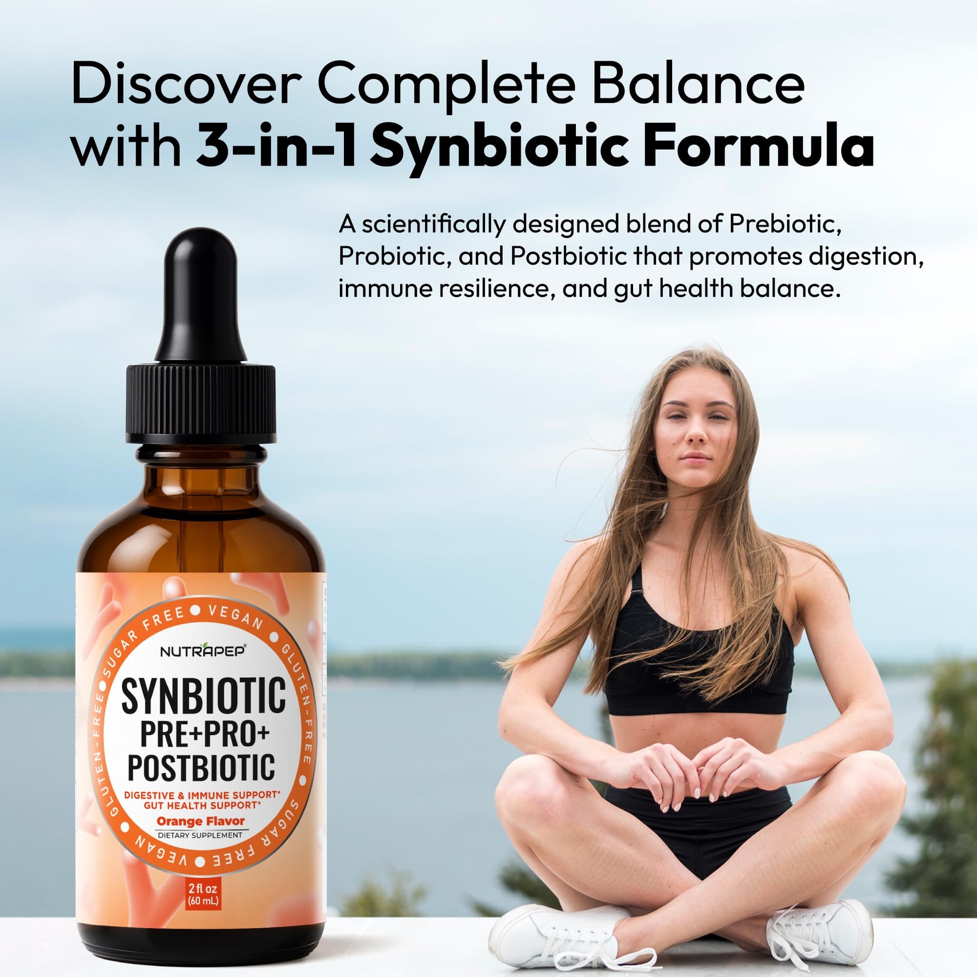 NutraPep Synbiotic Liquid Drops - Probiotic Prebiotic & Postbiotic Supplement for Adults Kids Ages 4+ - Daily Synbiotic for Gut Health Digestive & Immune Support - Vegan Gluten-Free Sugar-Free 2 fl oz NutraPep Au supplements