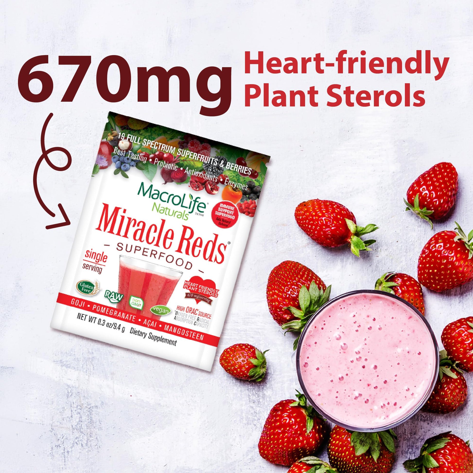 MacroLife Naturals Miracle Reds Superfood Powder 19 Blended Fruit & Berry Polyphenols Enzymes Probiotics & Antioxidants Supplement - Raw Non-GMO & Vegan Whole Food Vitamins - 12 Packet Servings MacroLife Naturals Au supplements