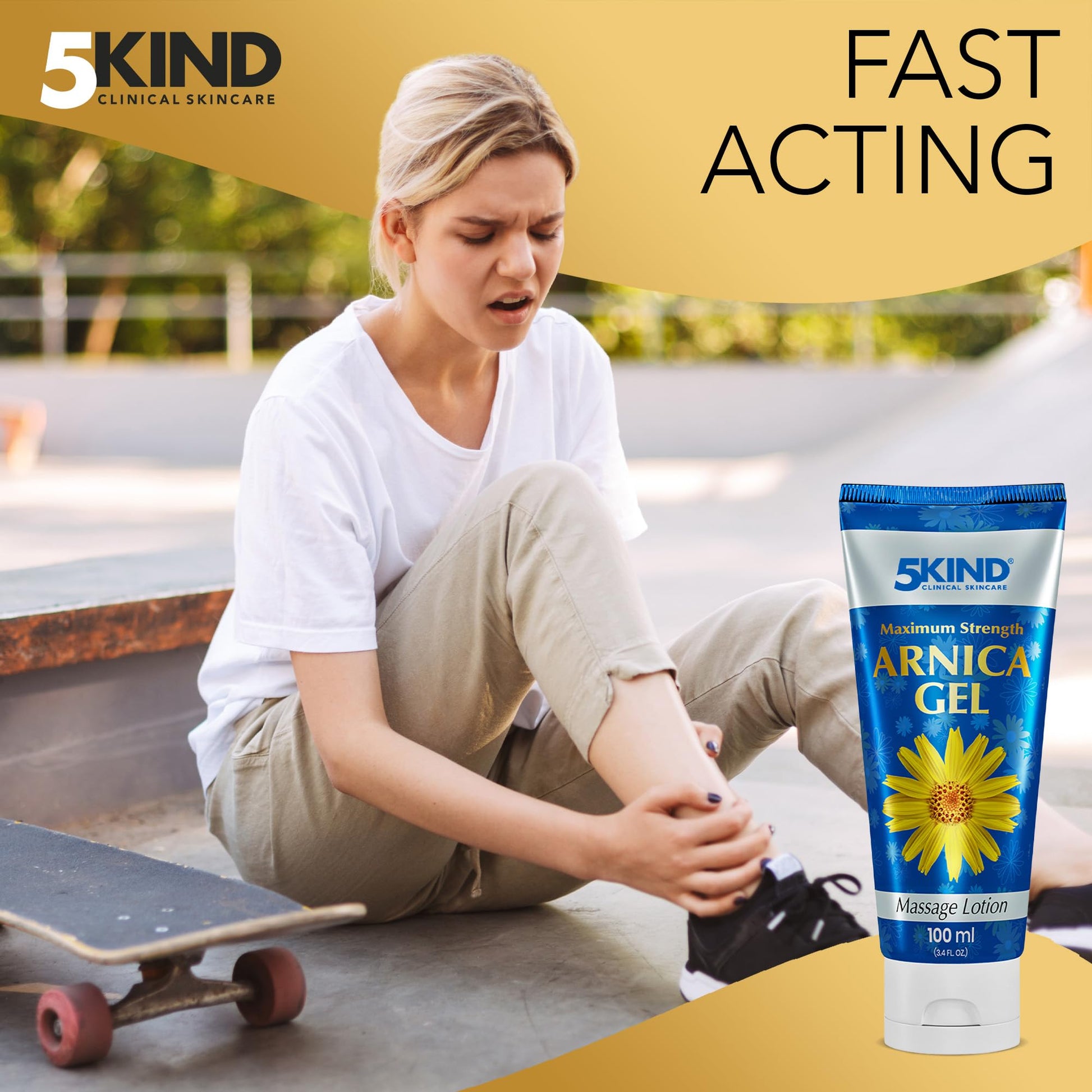 5kind Maximum Strength Arnica Bruise Gel 3.4 Fl Oz - Arnica Gel for Bruising and Swelling - Arnica Montana Gel with High Concentration Extract - Non-Greasy Formula 5kind clinical skincare Au supplements