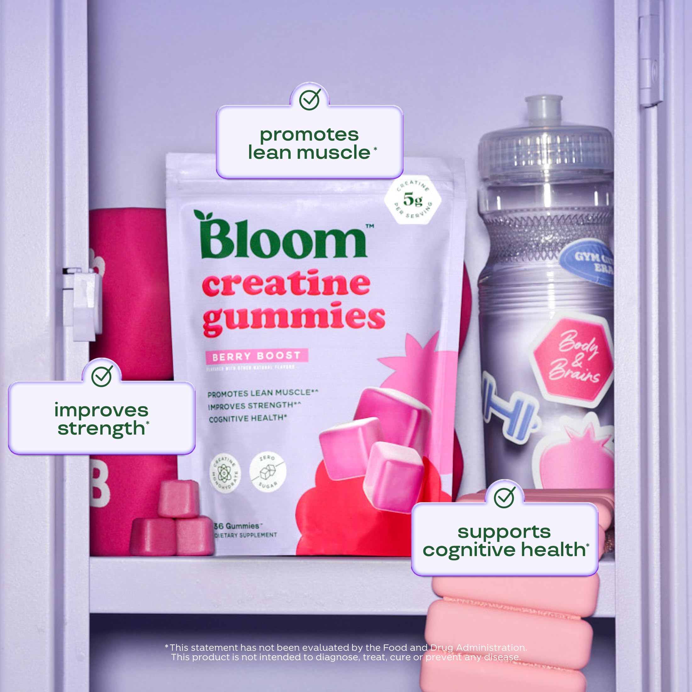 Bloom Creatine Monohydrate Gummies, 5g Per Serving, Sugar Free Creatine Gummy for Workout, Strength, Cognitive Health & Lean Muscle Support, Gluten Free & Non GMO, Berry Boost, 36 Gummies, 12 SVG Bloom Nutrition Au supplements